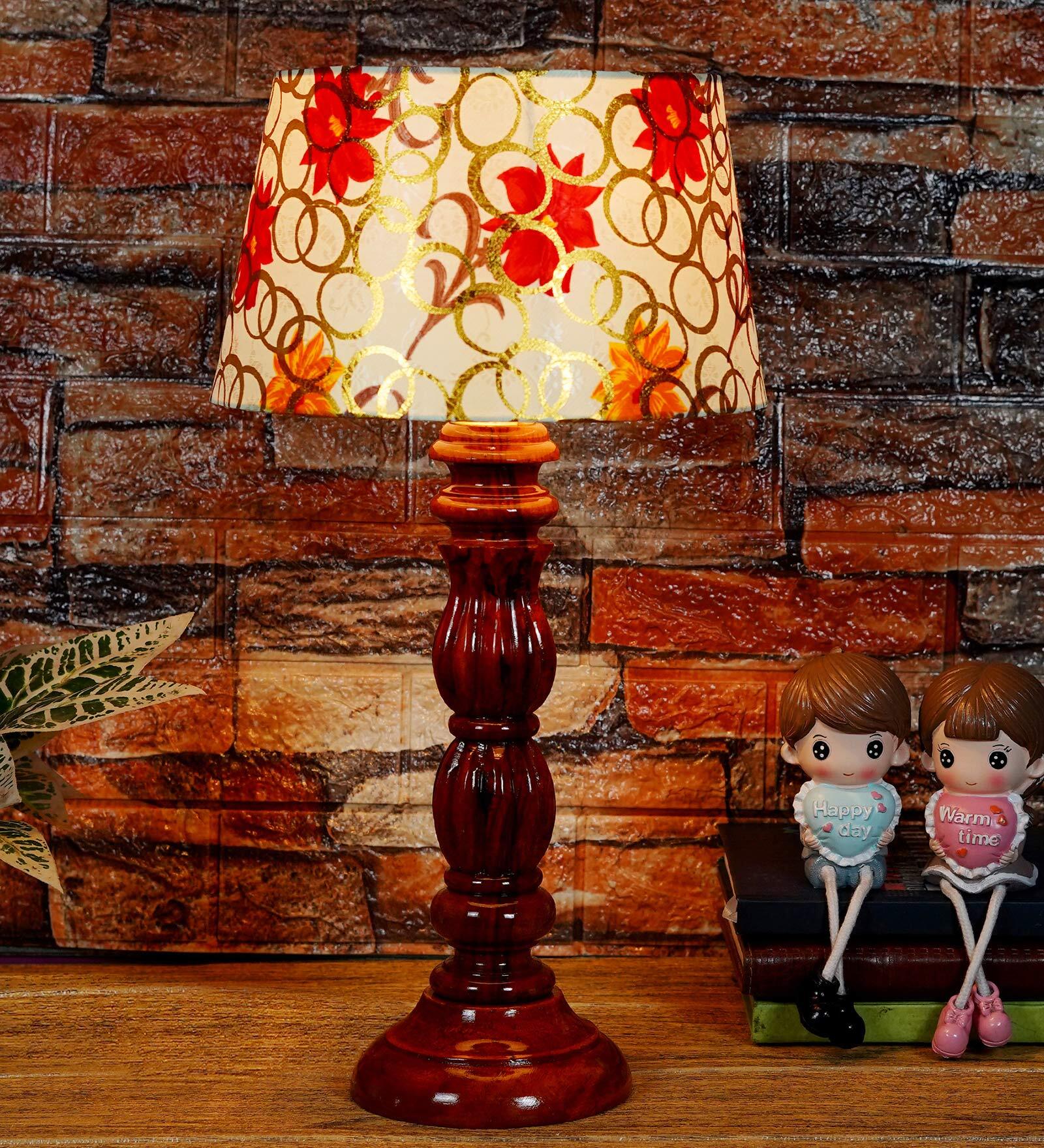 Hertz Yellow Fabric Shade Night Lamp With Wood Base