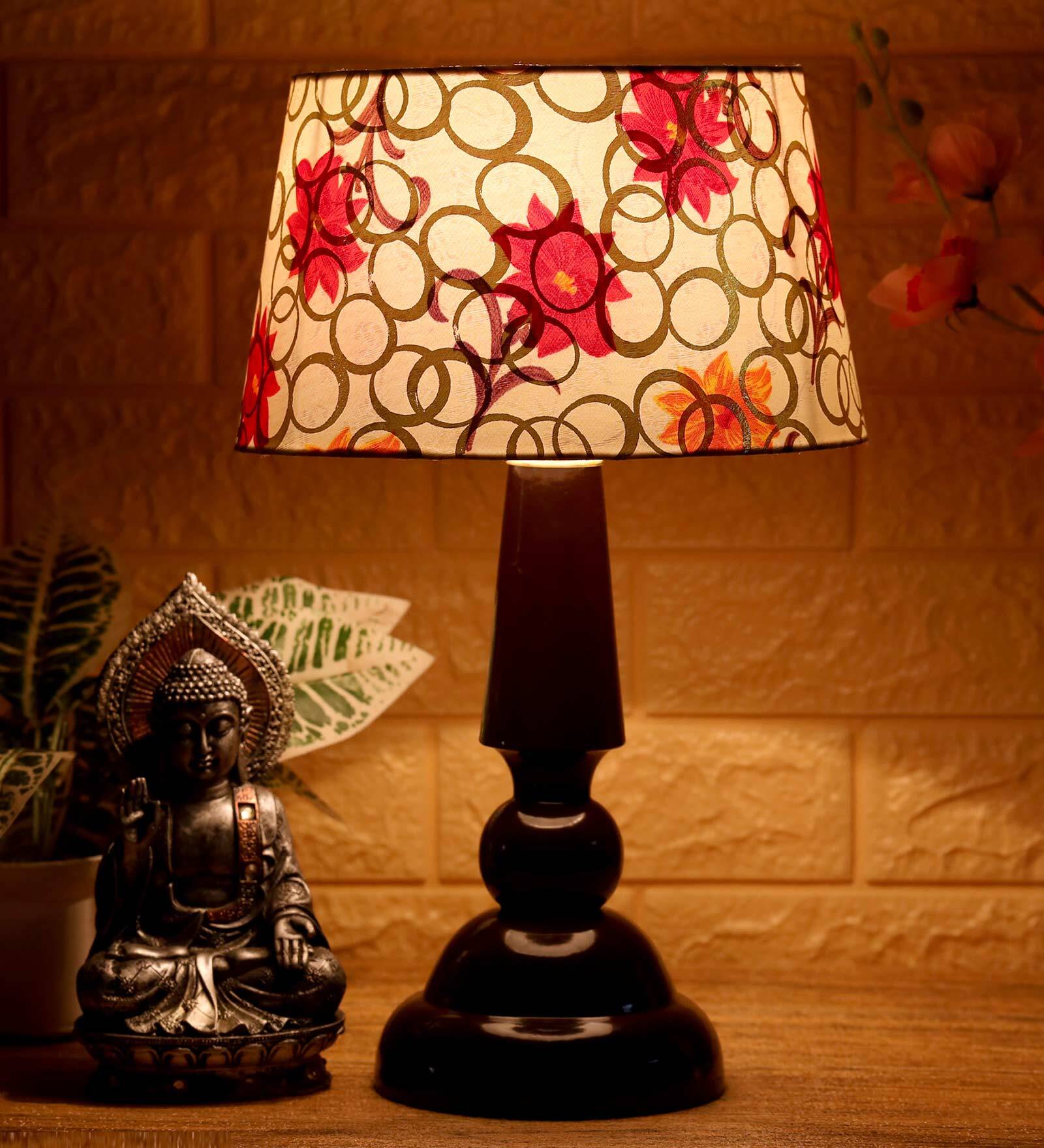 Hobart Yellow Fabric Shade Night Lamp With Wood Base