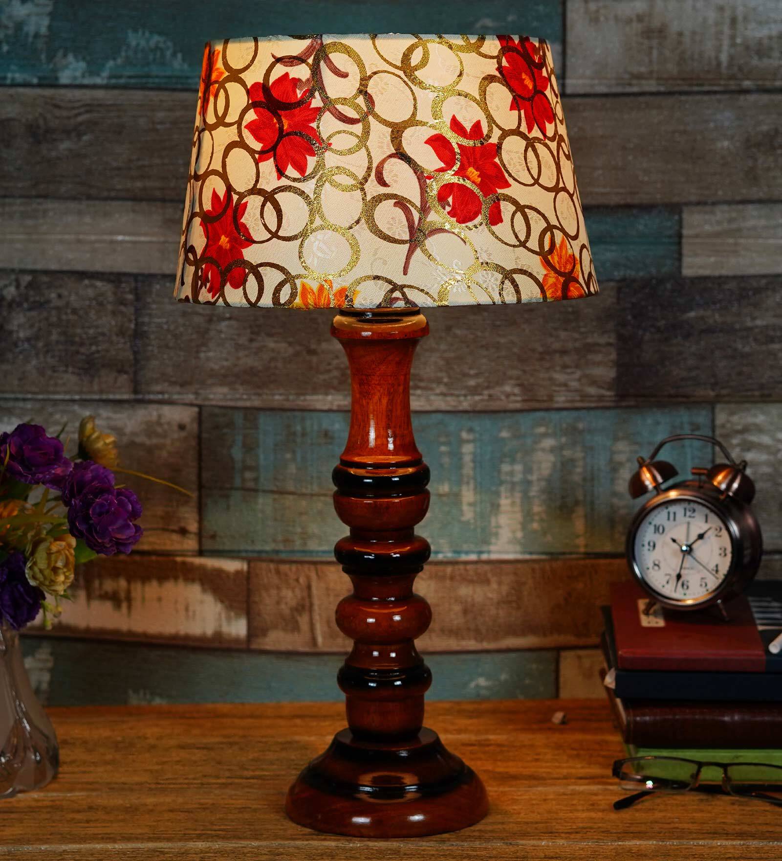 Humphry Yellow Fabric Shade Night Lamp With Wood Base