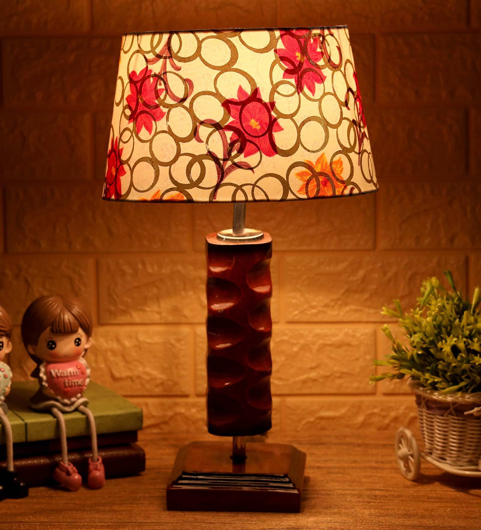 Fizz Yellow Fabric Shade Night Lamp With Wood Base