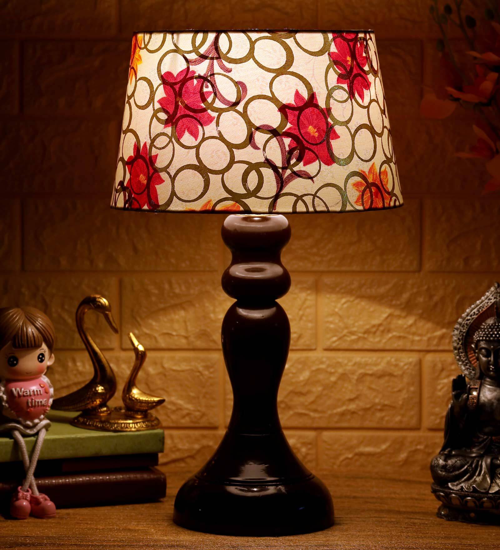 Aida Yellow Fabric Shade Night Lamp With Wood Base