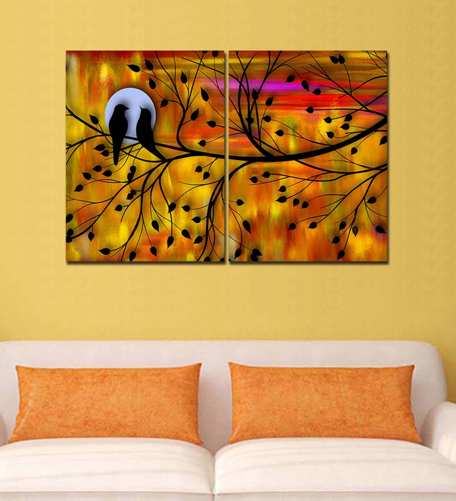 Yellow Bird Couple Canvas Wall Painting