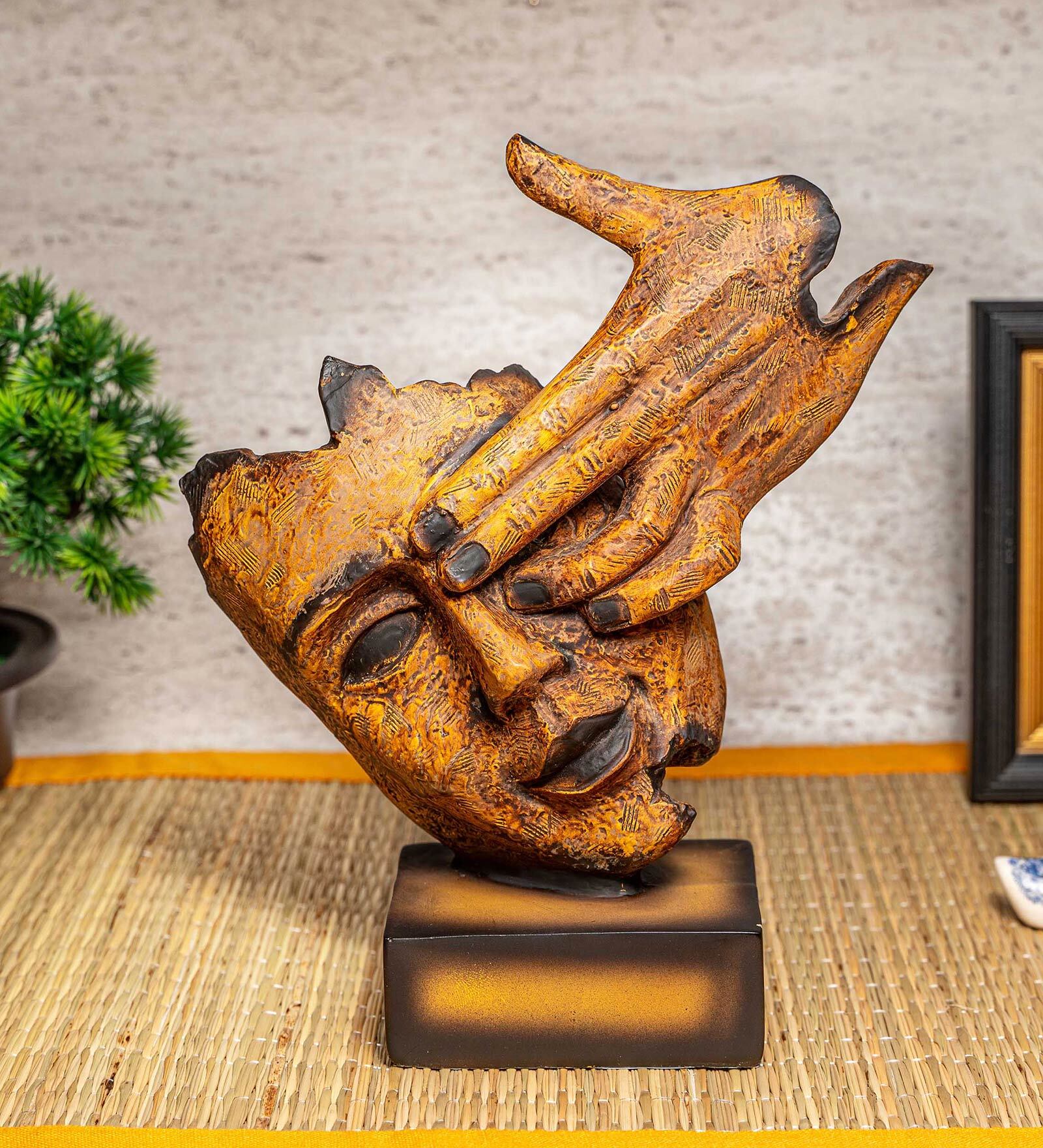 Yellow Black Human Face Polyresin Figurine