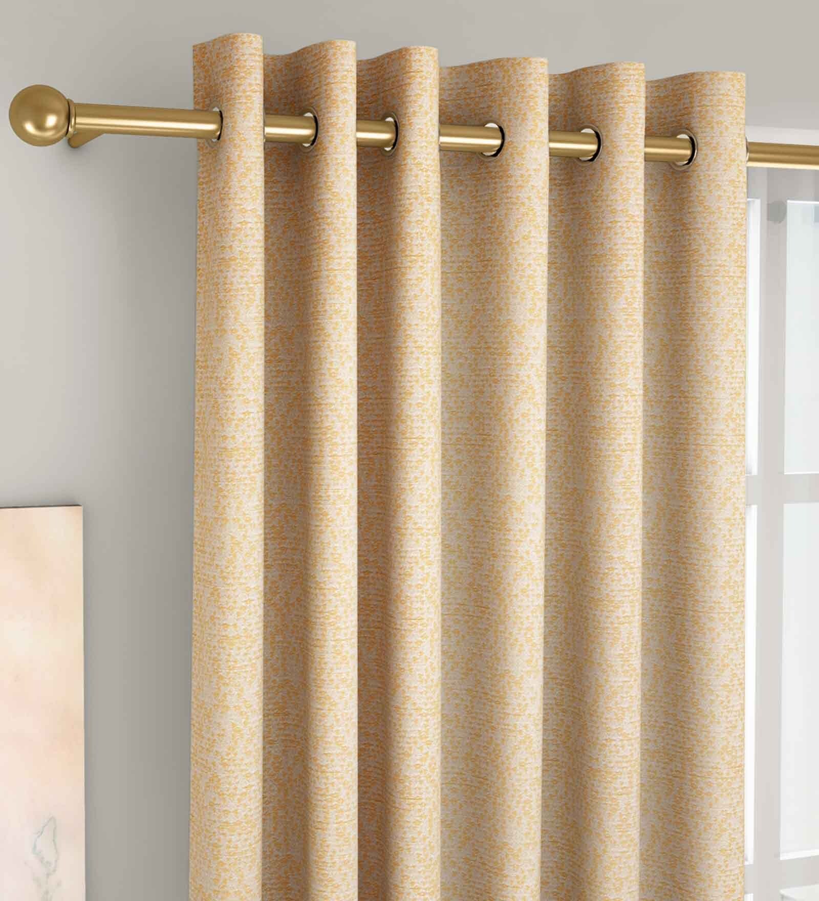 Buy Yellow Solid Poly Cotton 7.5 Ft Semisheer Eyelet Window Curtains ...