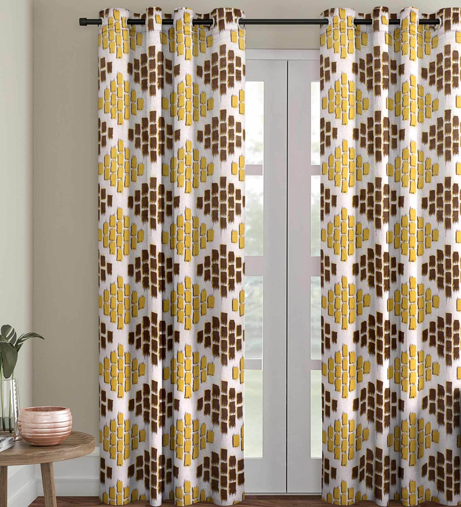 White Polyester Velvet Geometric 7FT Light Filtering Eyelet Door Curtains (Pack of 1)