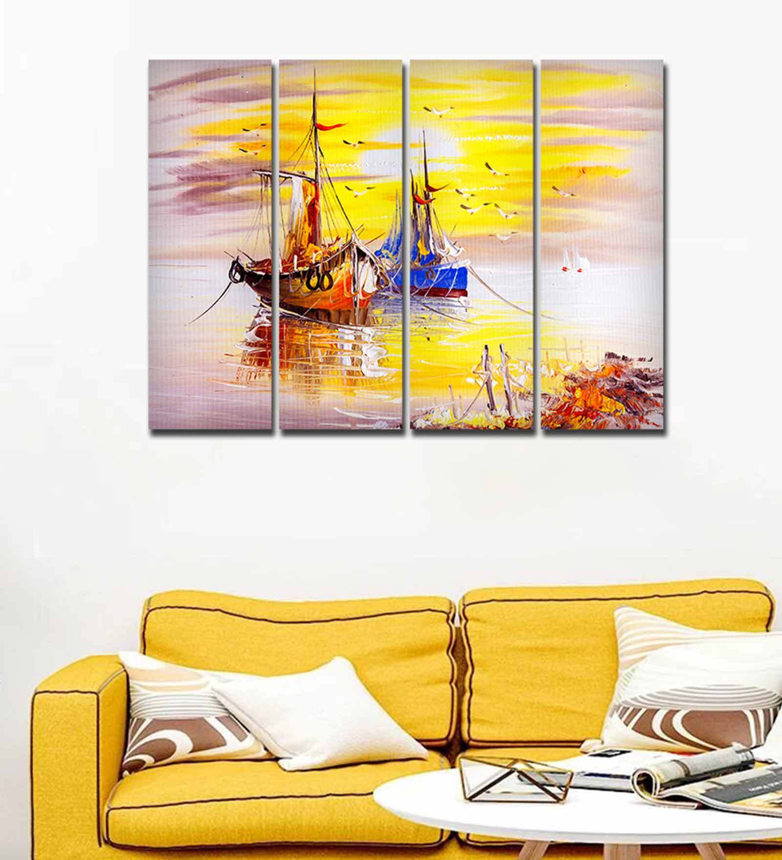 Yellow Boats Canvas Wall Painting