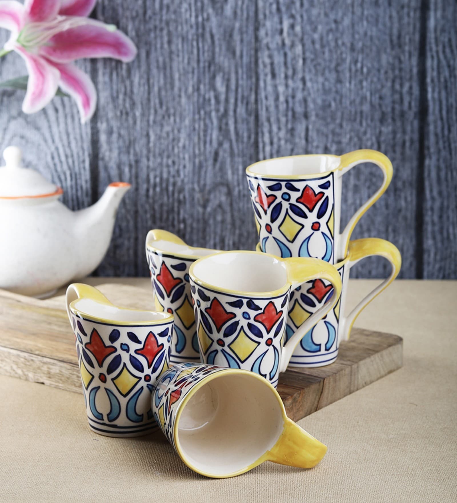 150 ML Yellow Ceramic Cups Set of 6