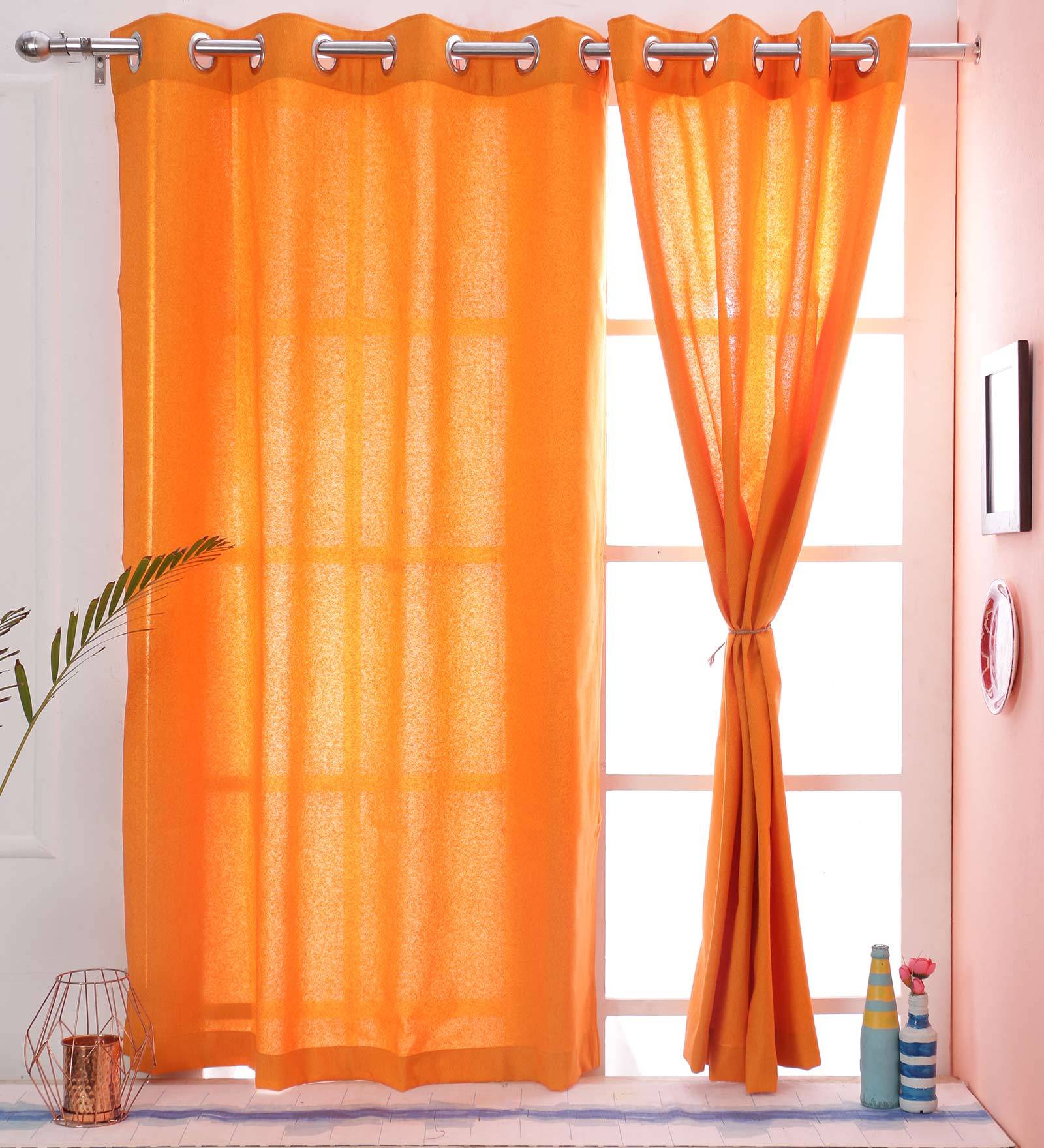 Buy Yellow Solid Cotton 5 Ft Light Filtering Eyelet Window Curtain at ...
