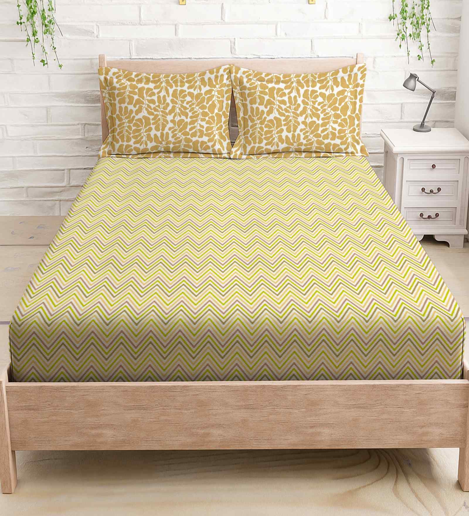 Yellow Cotton 1  Queen Bedsheet with 2 Pillow Covers