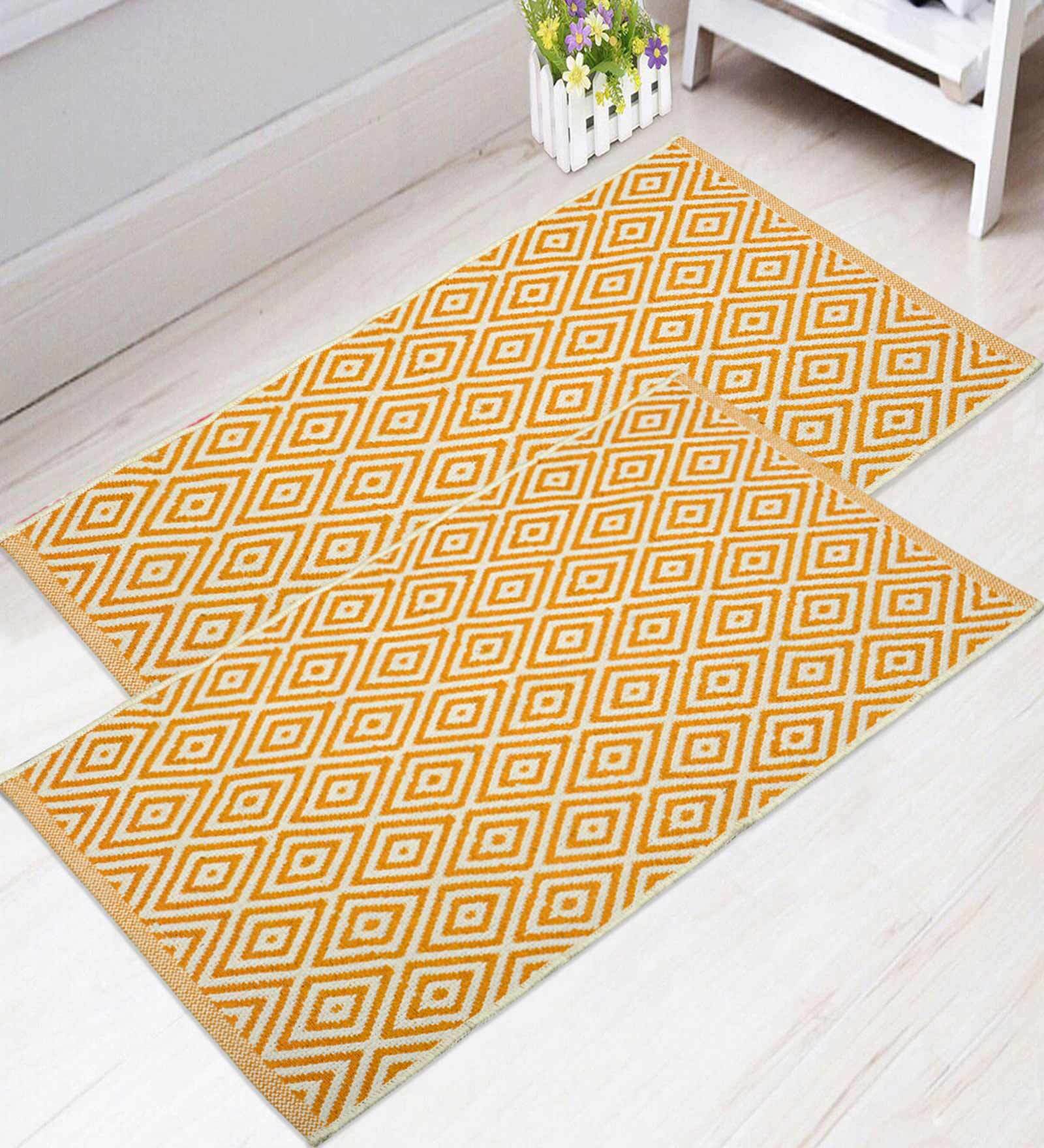 Yellow Cotton 2 ft x 3 ft Hand Woven Dhurrie