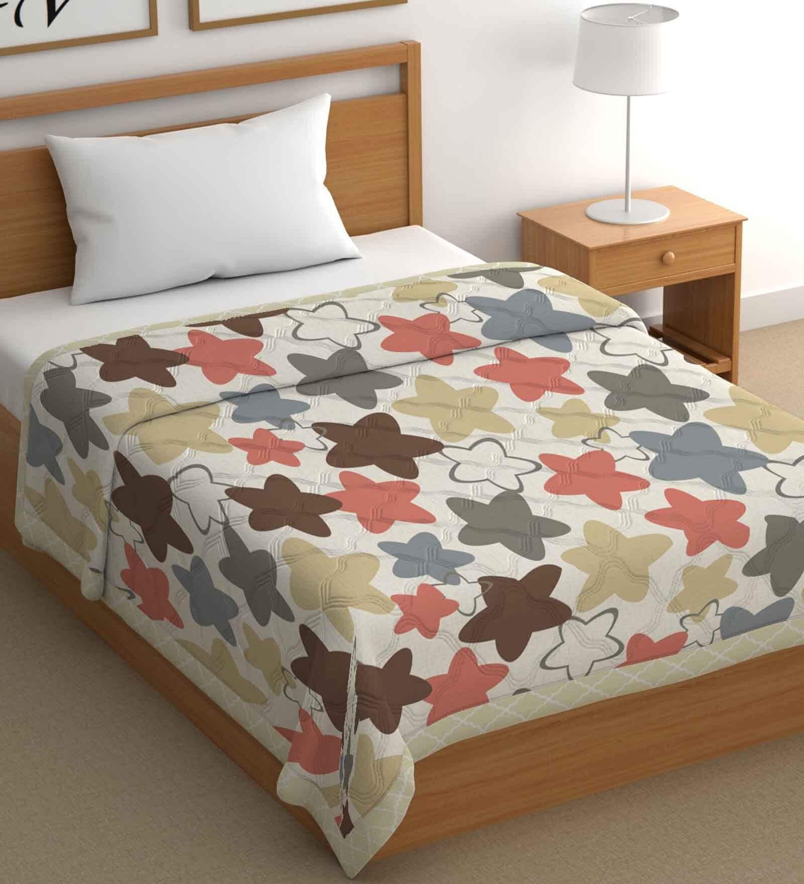 Yellow Cotton Abstract 500 GSM Single Bed Comforter