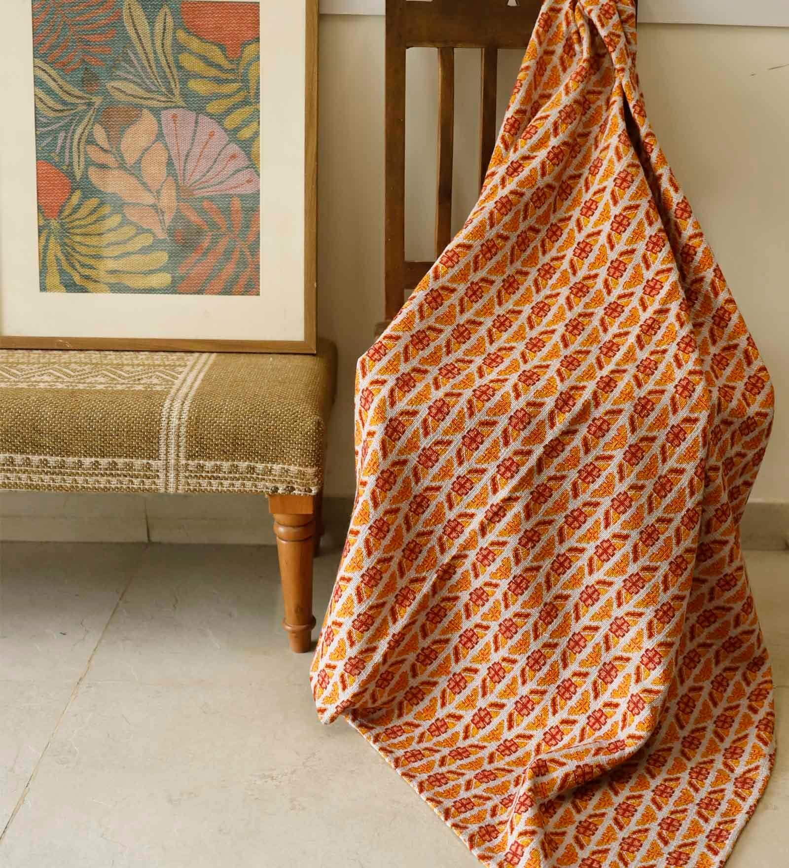 Yellow Cotton Abstract 60X50 Inches Throw