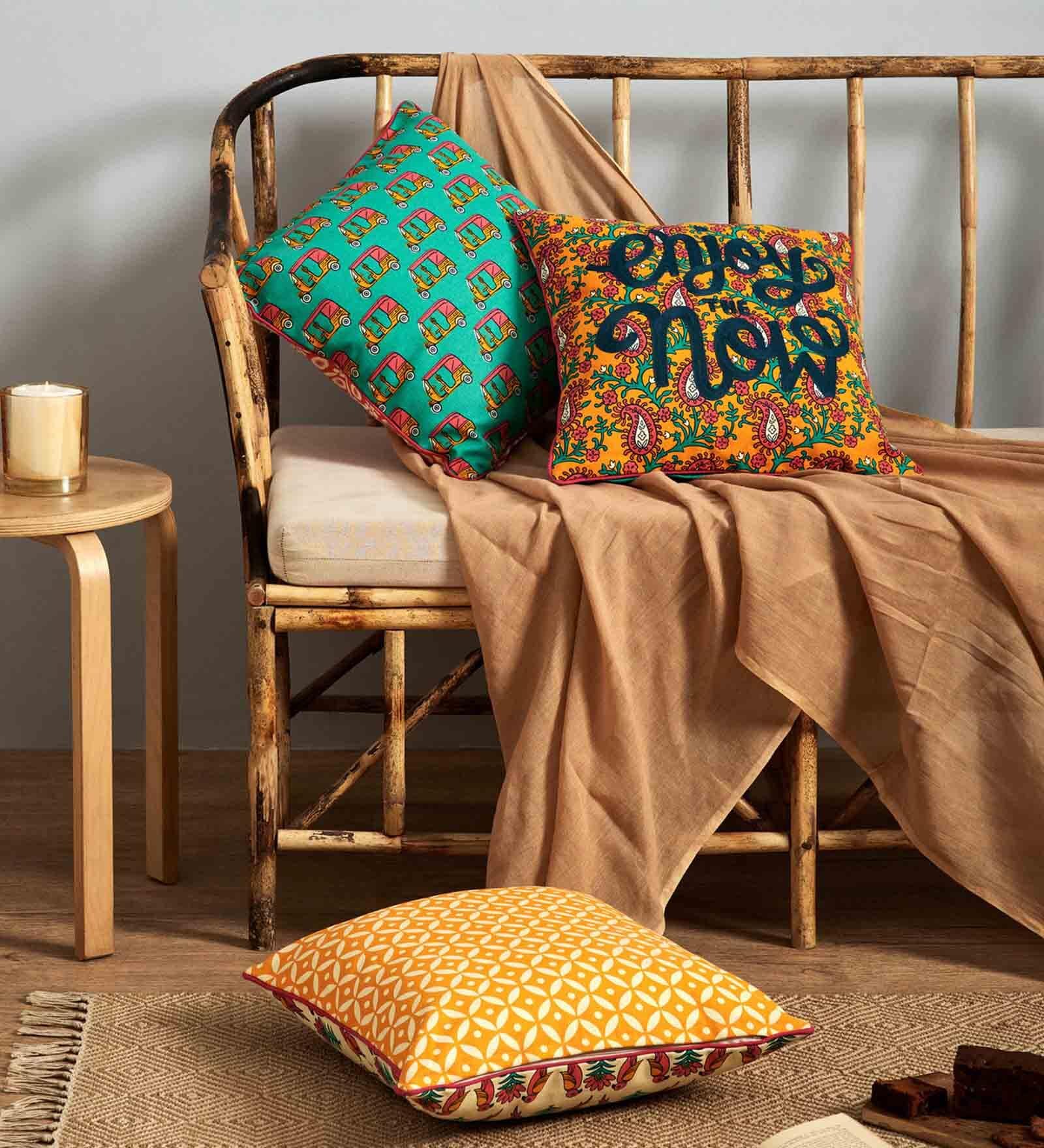 Multicolor Traditional Cotton 16 x 16 Inches Cushion Covers (Set of 3)