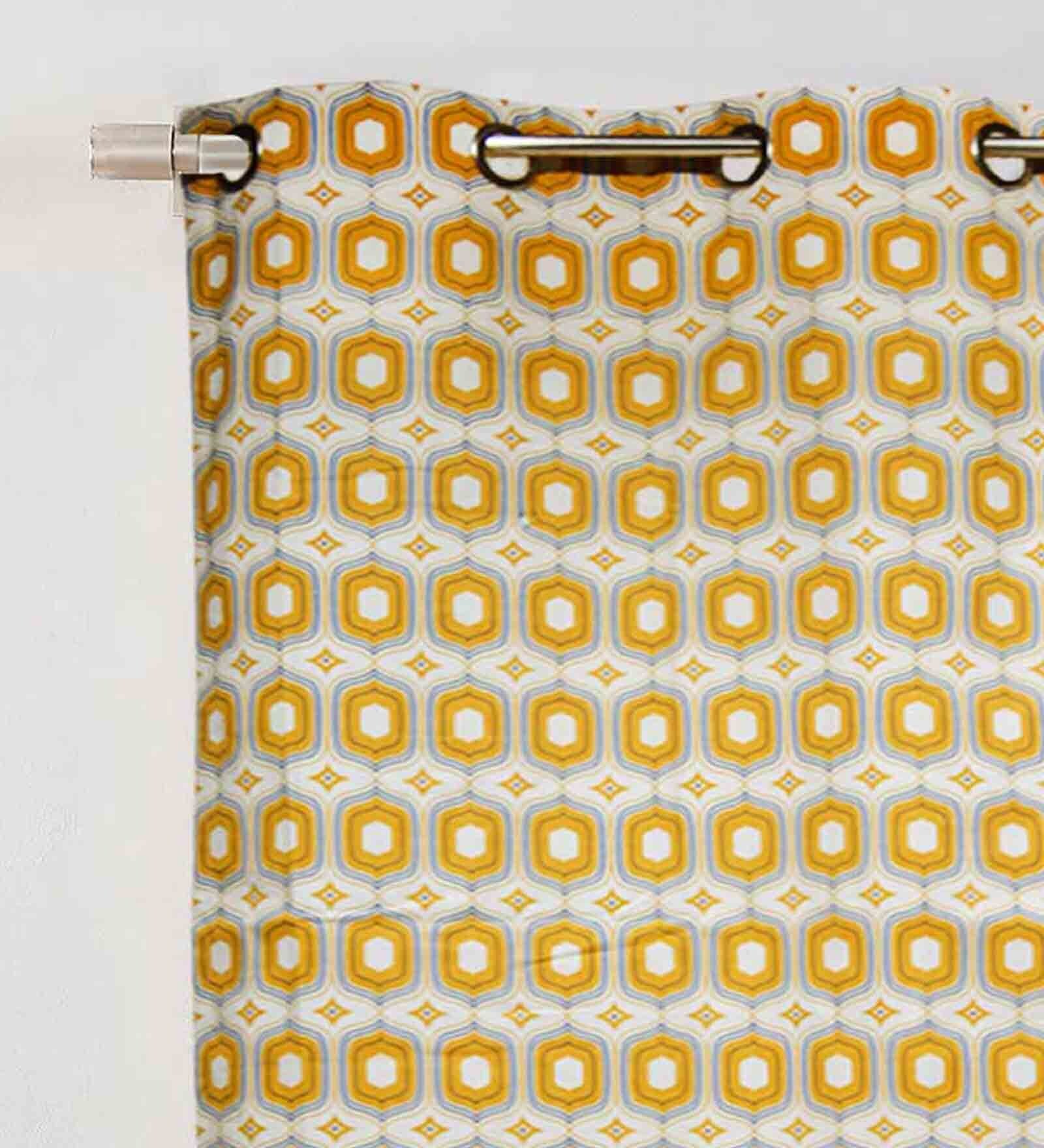 Yellow Cotton Blackout 7 Feet Eyelet Curtain (1 Piece)