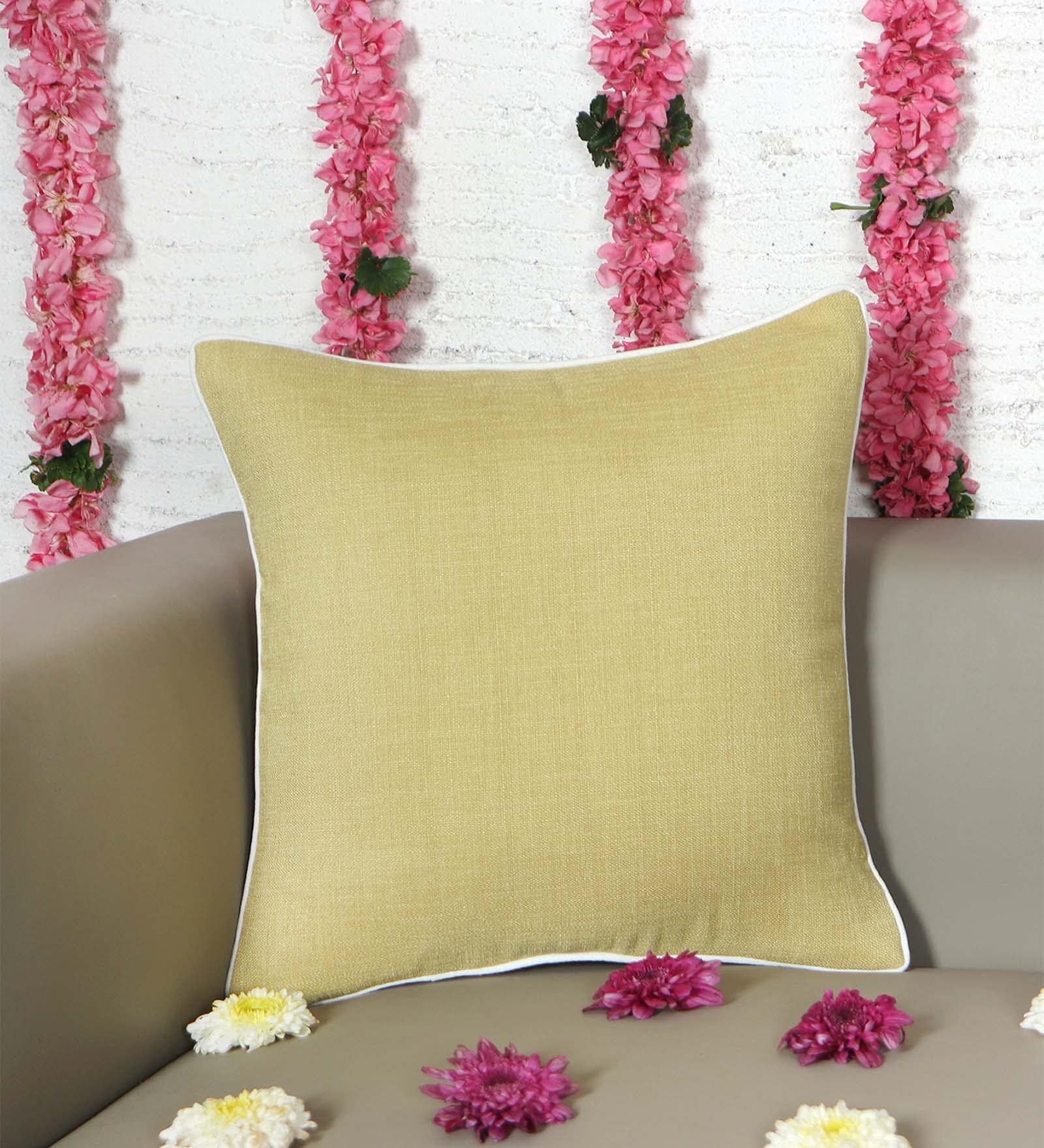 Yellow Cotton Blend Solid 16x16 inches Cushion Covers (1pc)