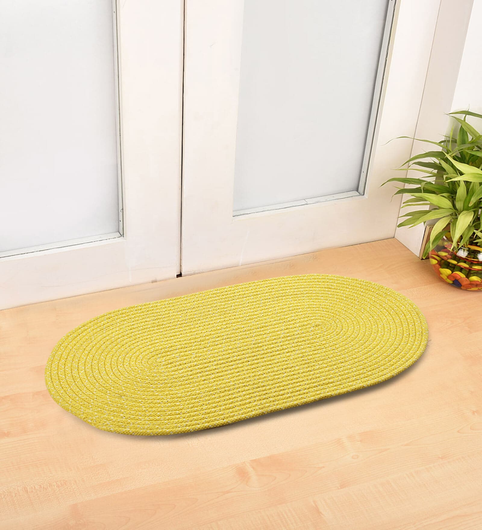Yellow Traditional Cotton Blend 30 x 18 Inches Anti Skid Door Mat