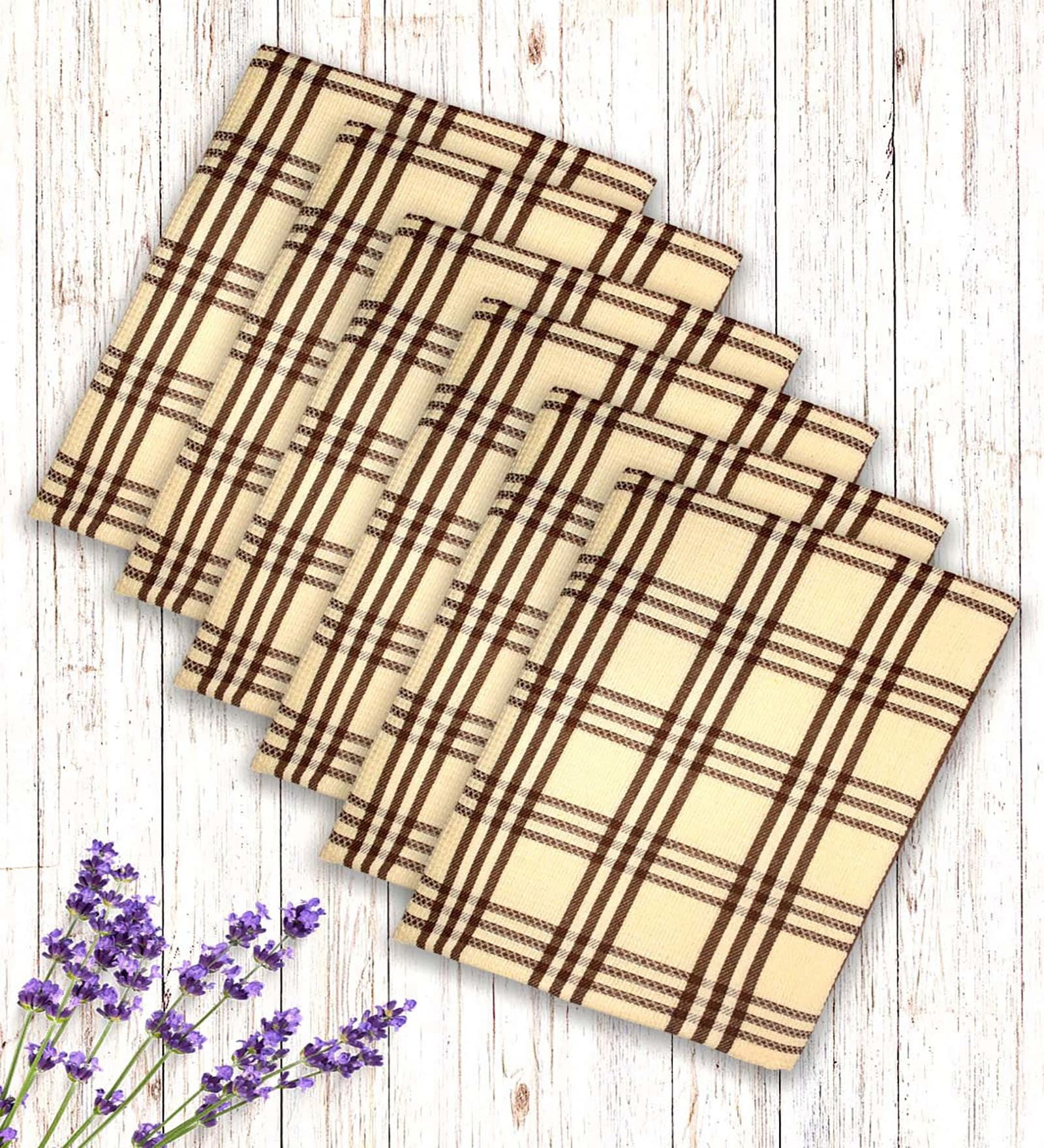 Yellow Cotton Checkered 215 GSM Bath Towels Pack of 6