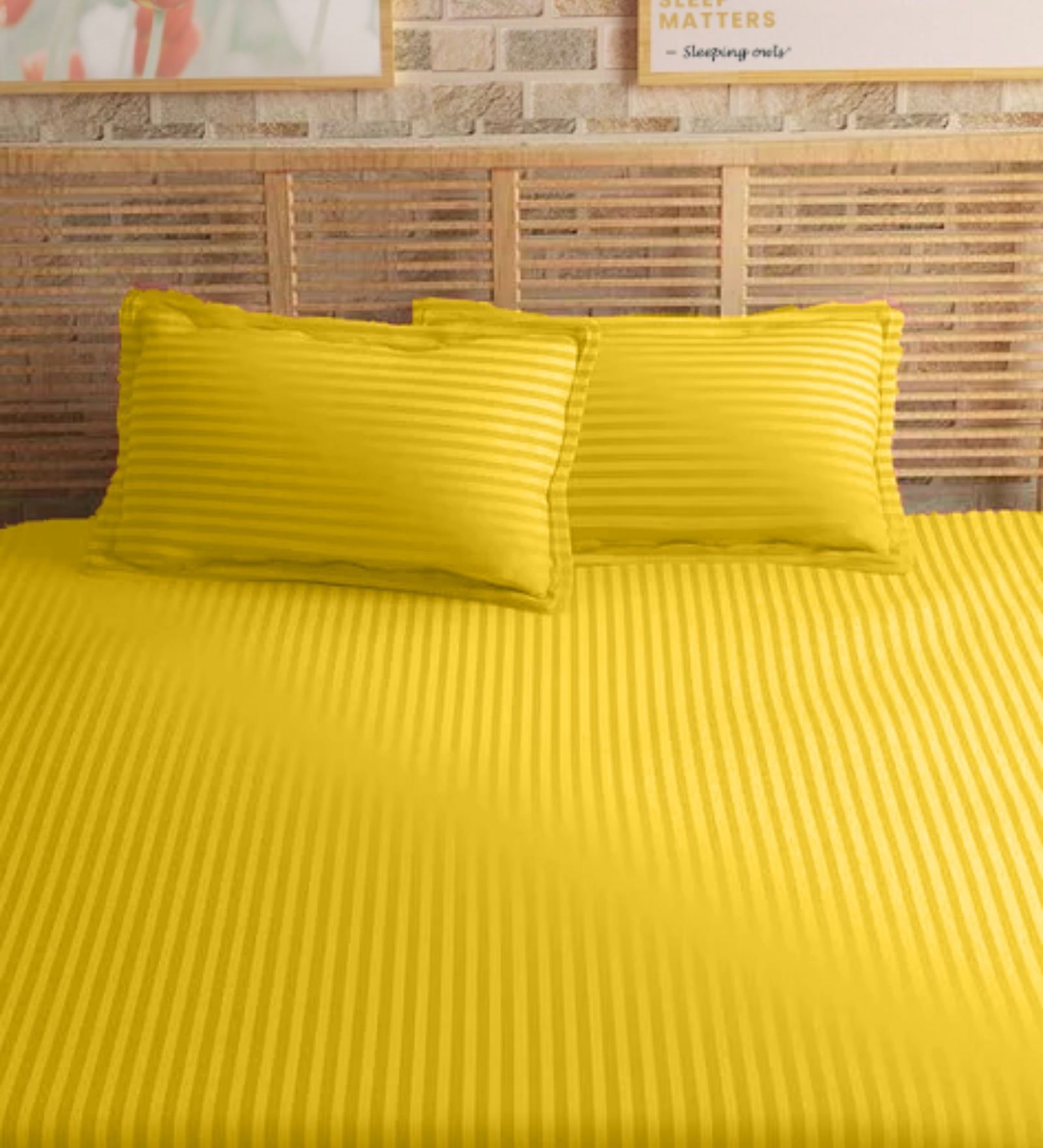 Yellow Cotton 210TC Striped Set of 2 Pillow Covers