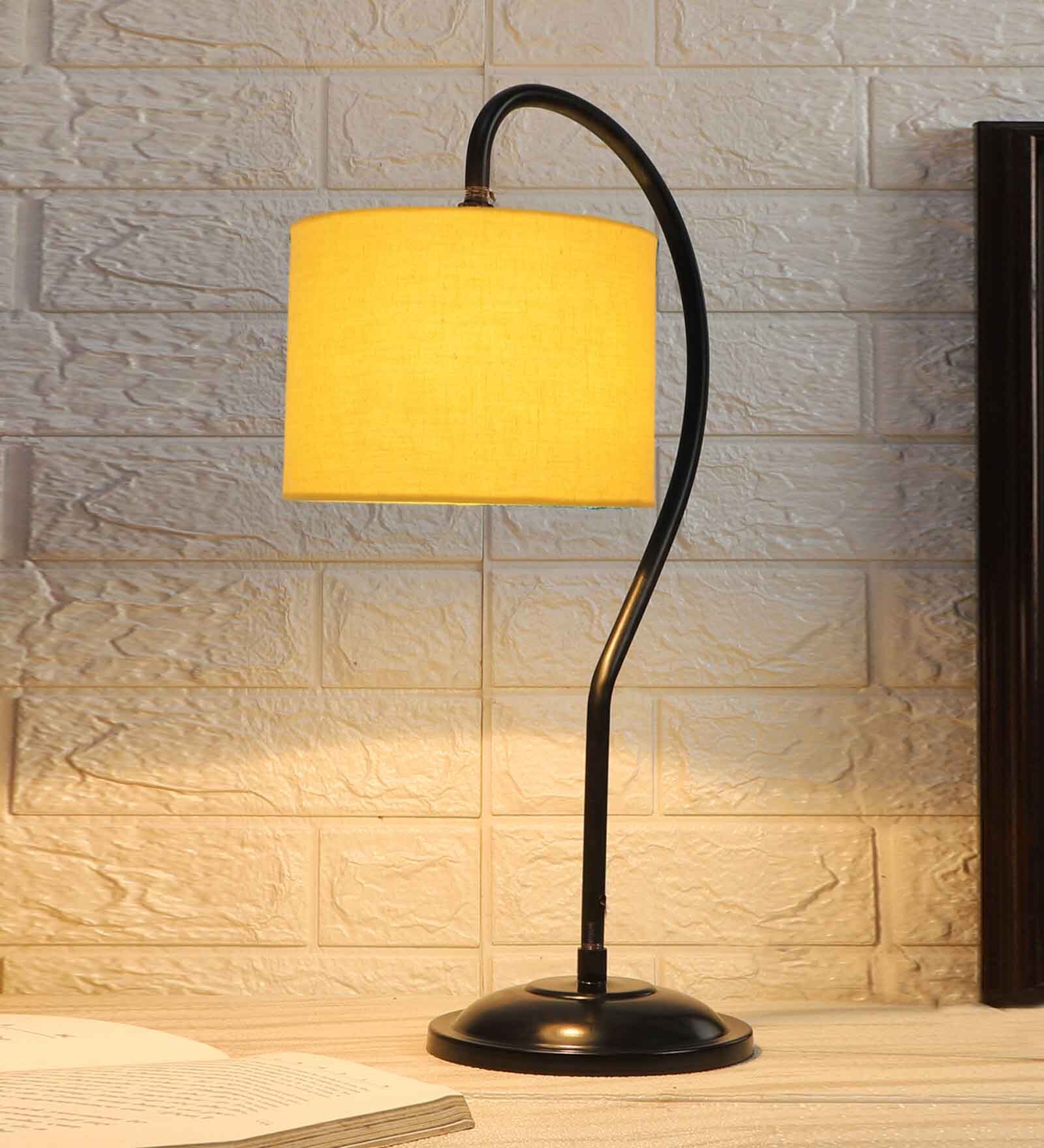 Yellow Cotton Curvy Table Lamp with Iron Base