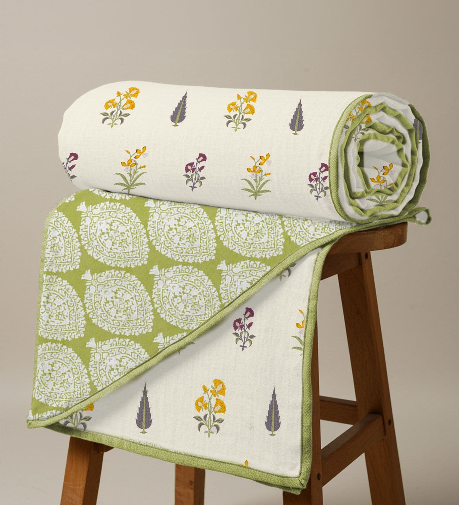Yellow Cotton Floral 150 GSM Single Bed AC Room Blanket