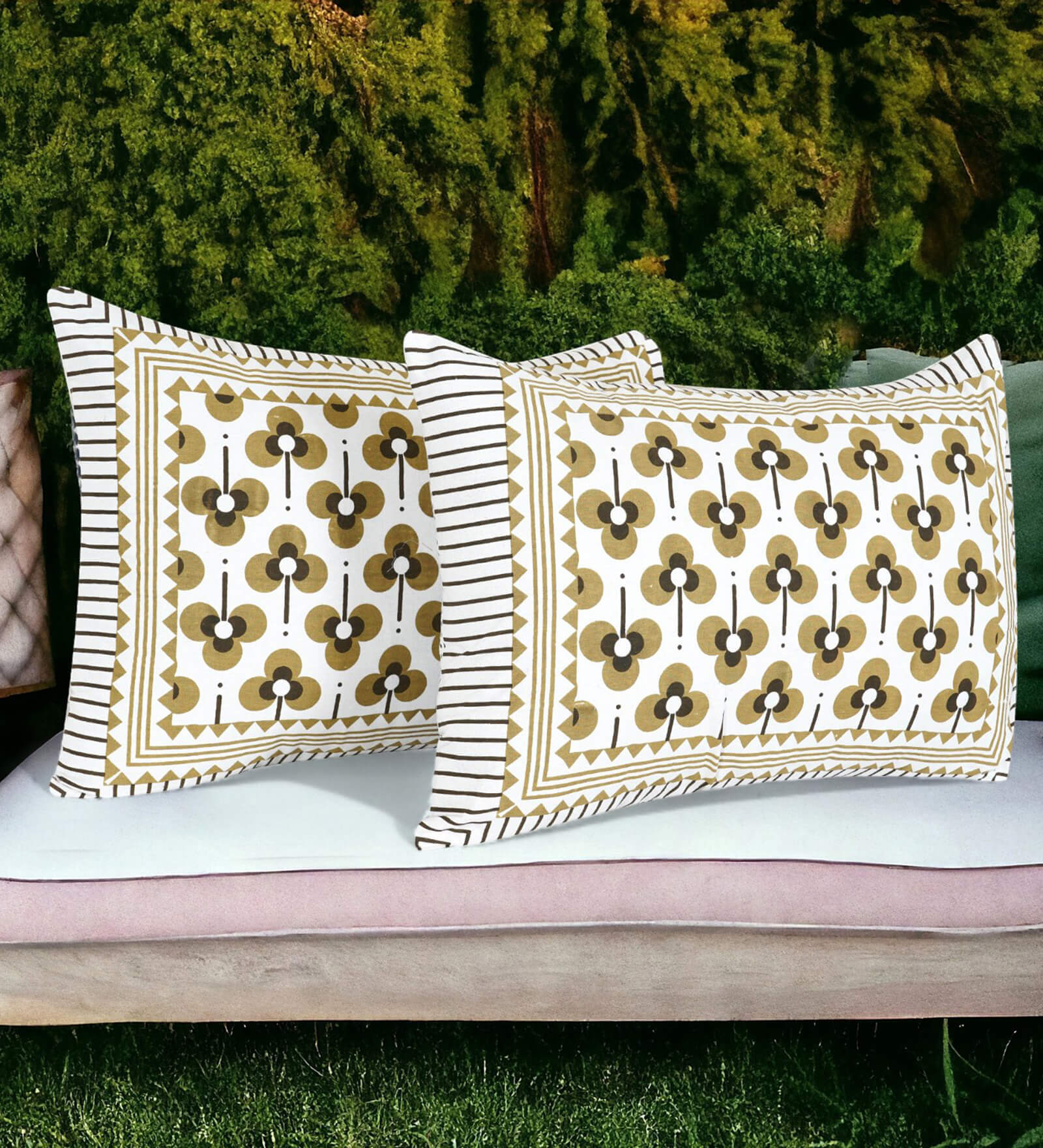 Yellow 220 TC Cotton Abstract 28 x 18 Inch inches Pillow Covers (Pack of 2)