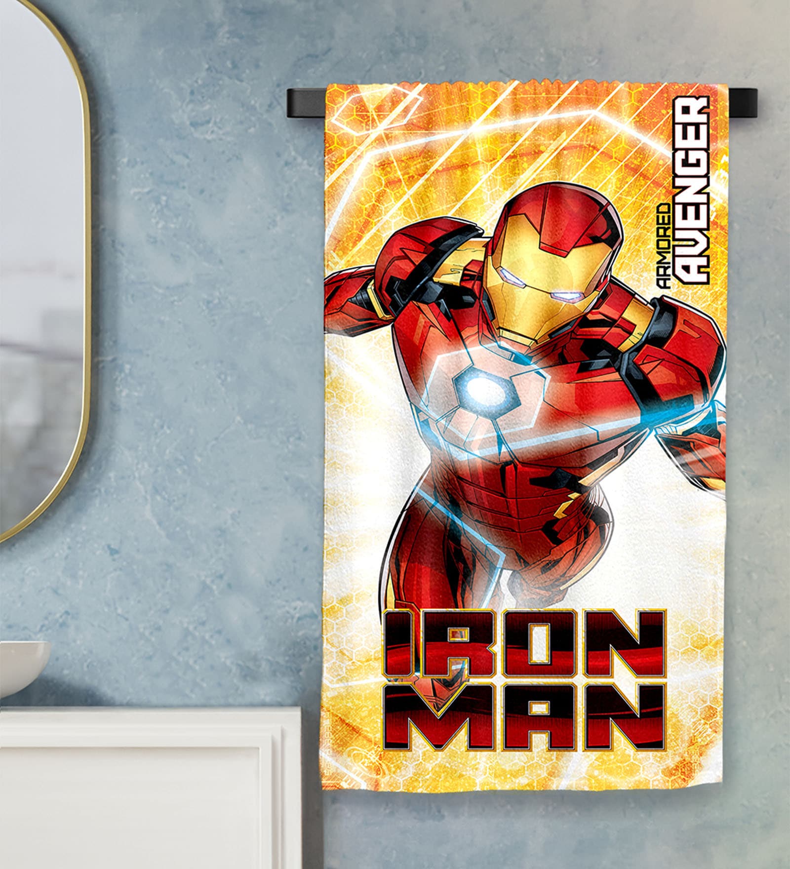 Yellow Cotton Marvel Ironman 400 GSM Bath Towel (1Pc)