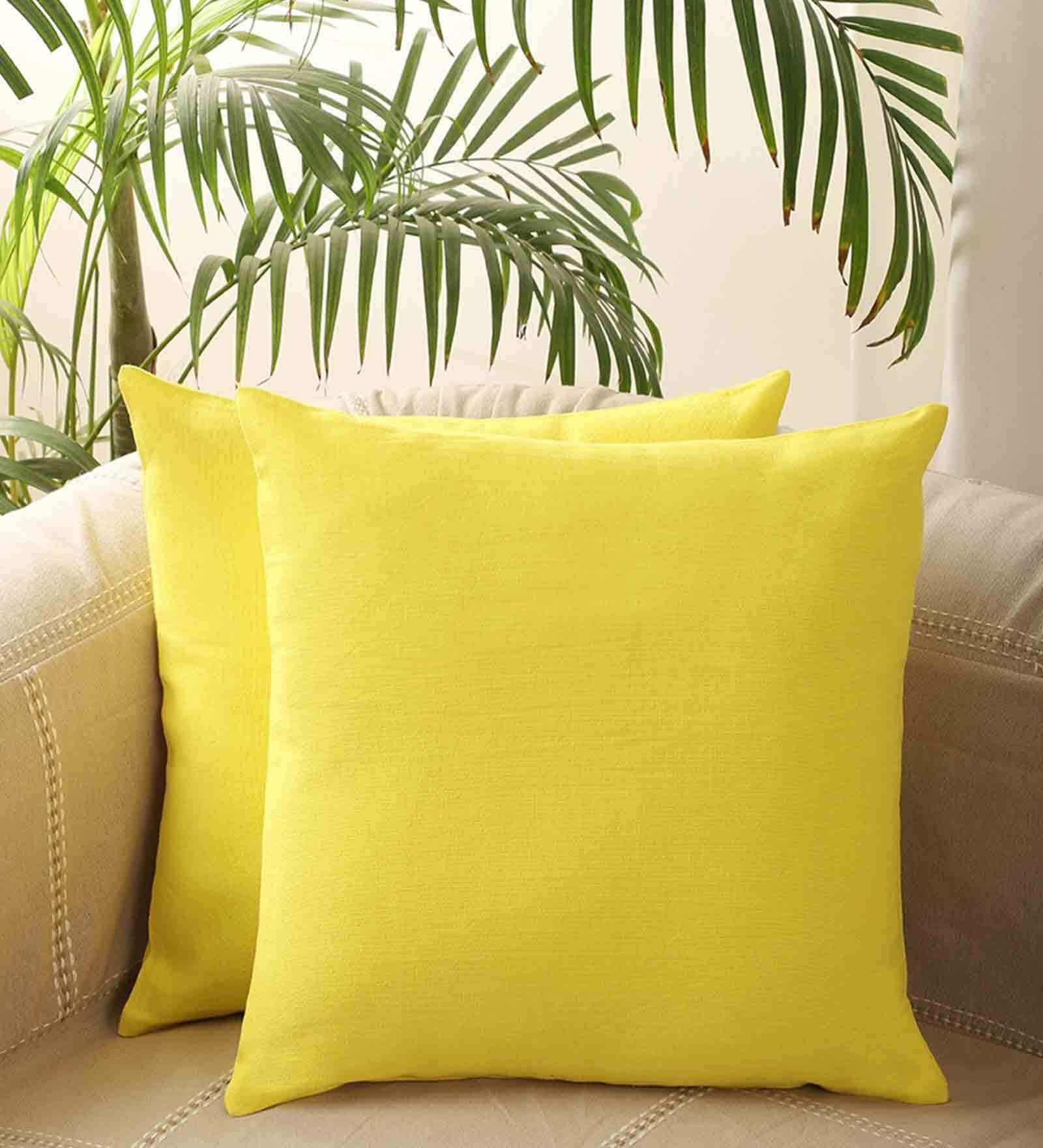 Yellow Solid Cotton 18 x 18 Inches Cushion Covers (Set of 2)