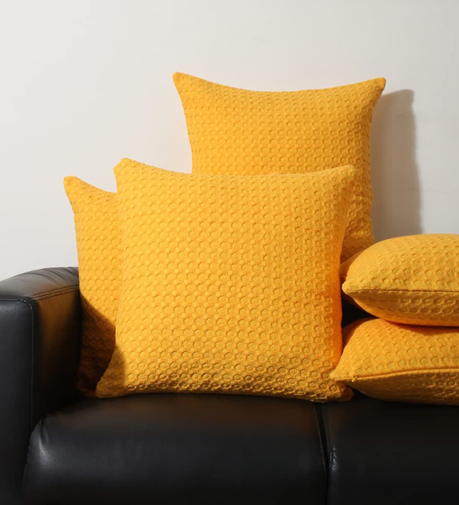 Yellow Cotton Solid 20x20 inches Cushion Covers (Set of 5)