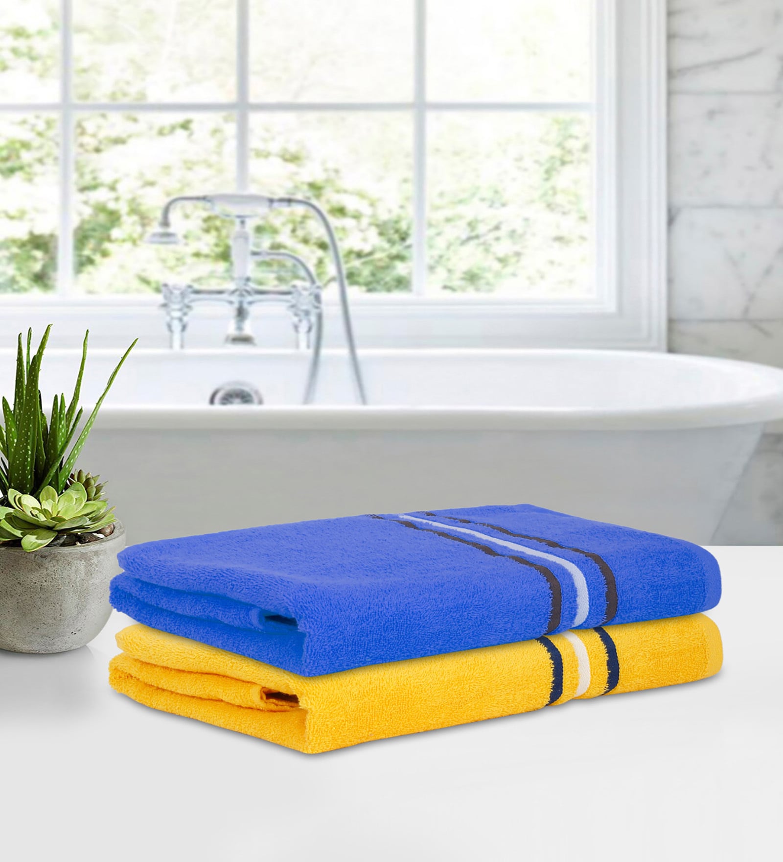 Yellow Cotton Solid 380 GSM Bath Towels (Set of 2)