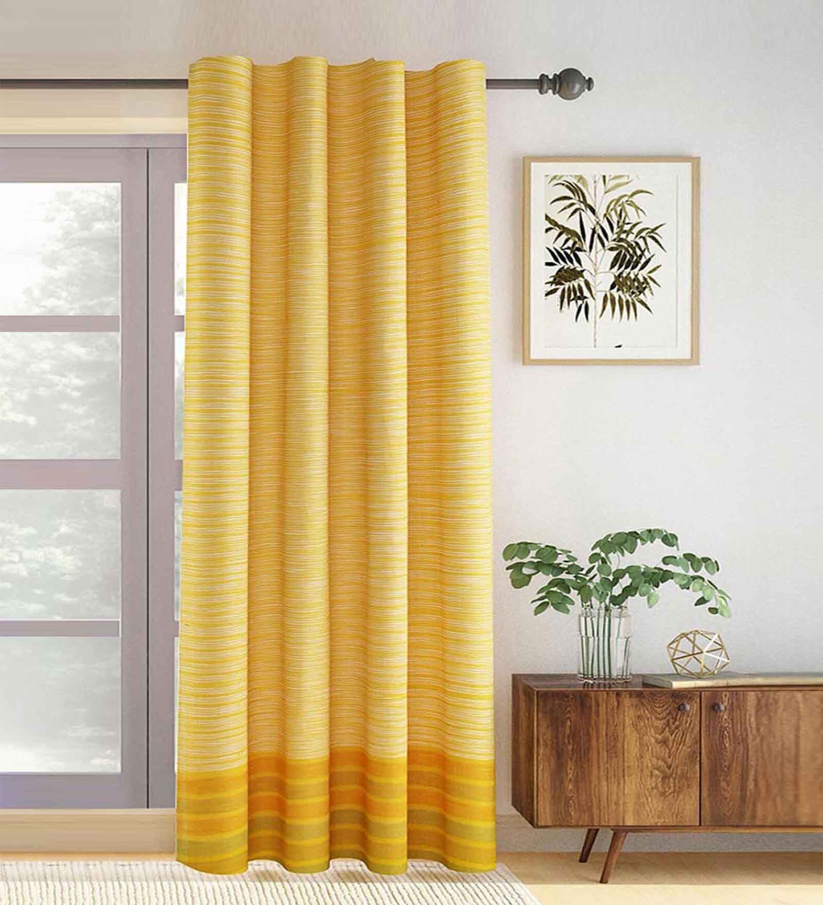 Yellow Cotton Solid 7ft Blackout Rod Pocket Door Curtain (1 Pc)
