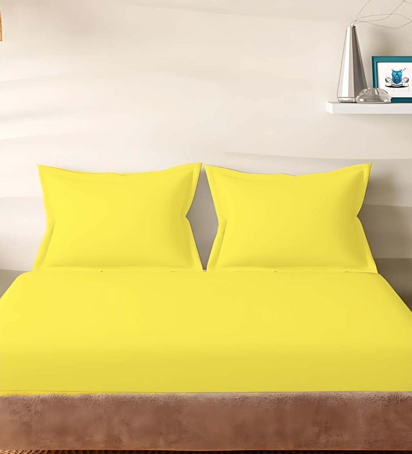 Yellow Cotton Solid 210TC Plain Set of 2 Pillow Covers