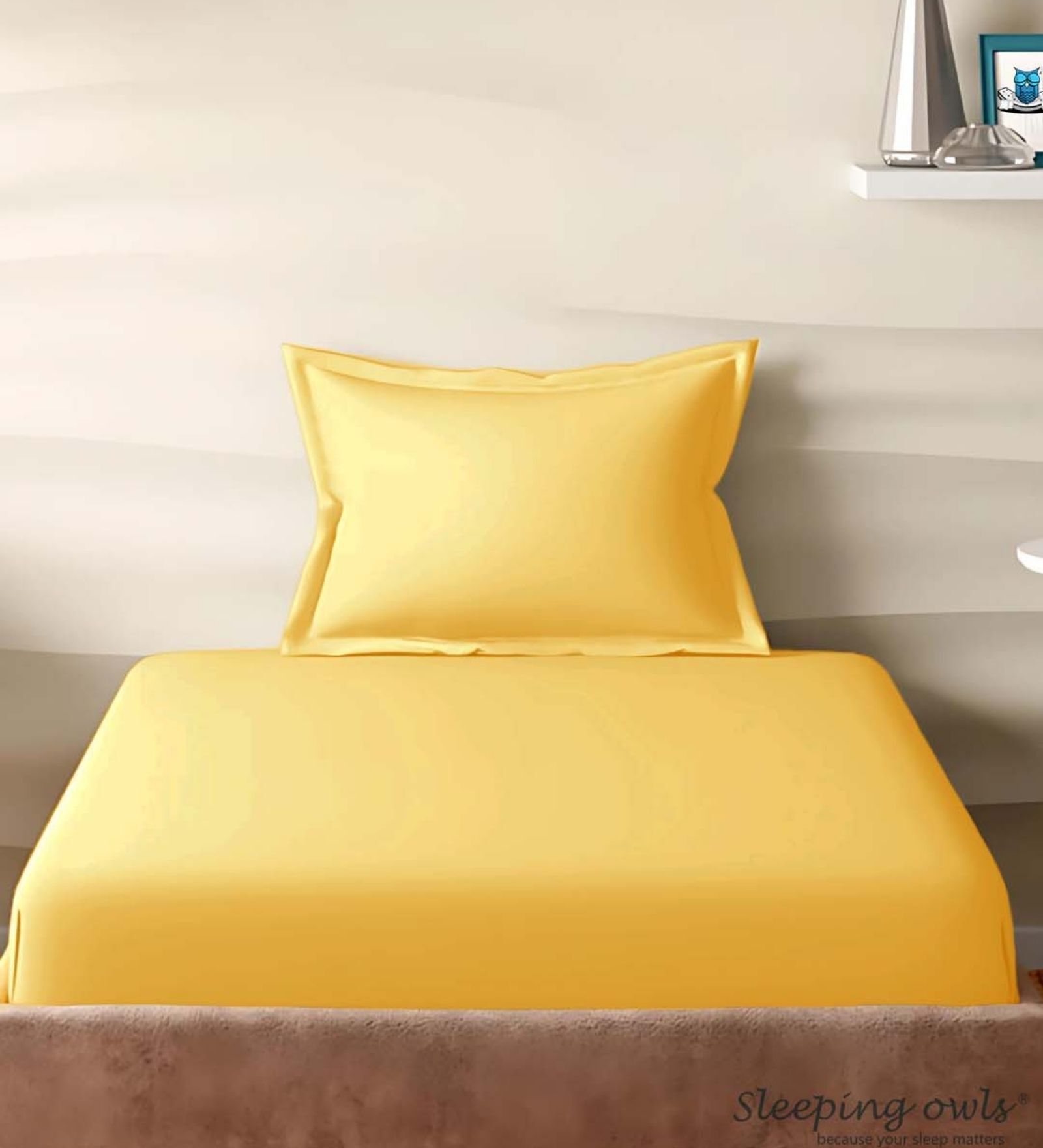 Yellow Cotton Solid 210TC Plain Single Bedsheet with 1 Pillow Cover