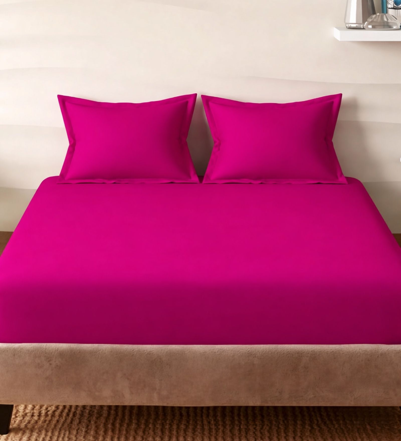 Maroon Cotton Solid 210TC Plain Super King Bedsheet with 2 Pillow Covers