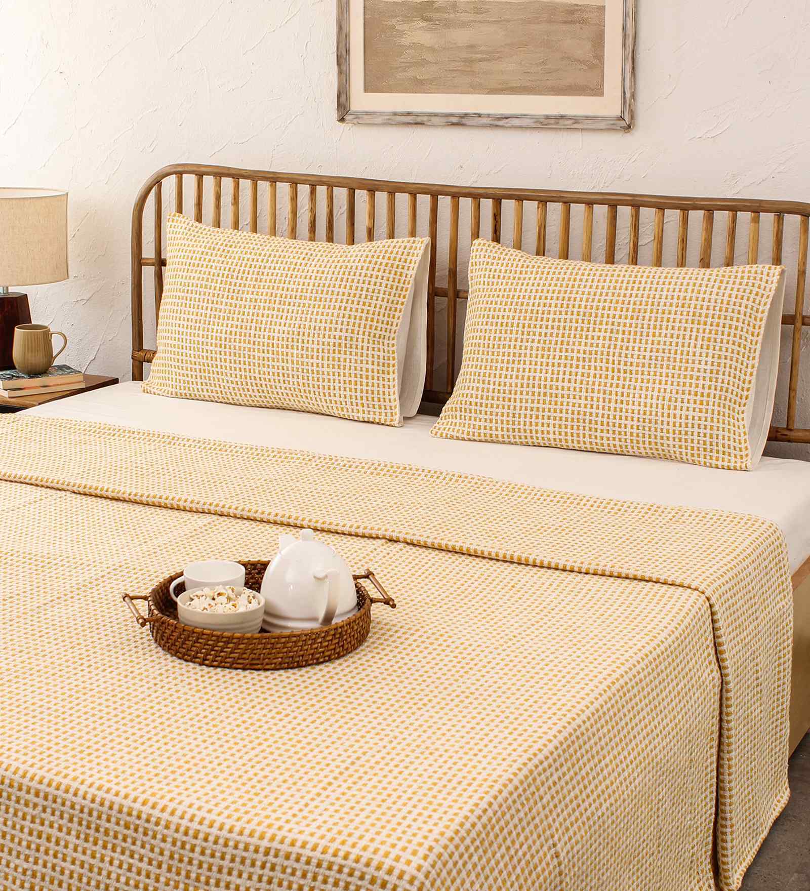 Yellow Cotton Textured Double Bedcover