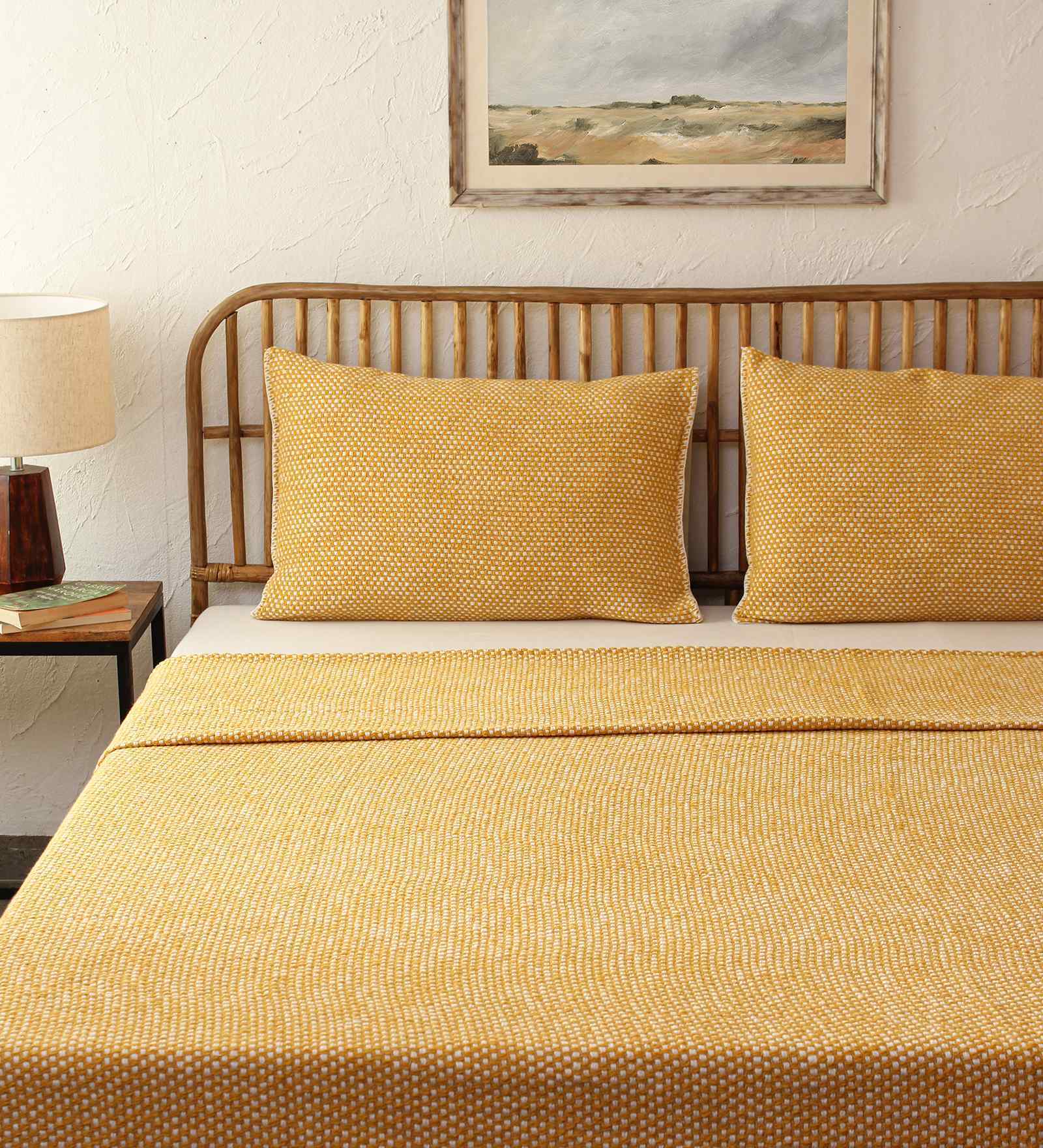Yellow Cotton Textured Double Bedcover
