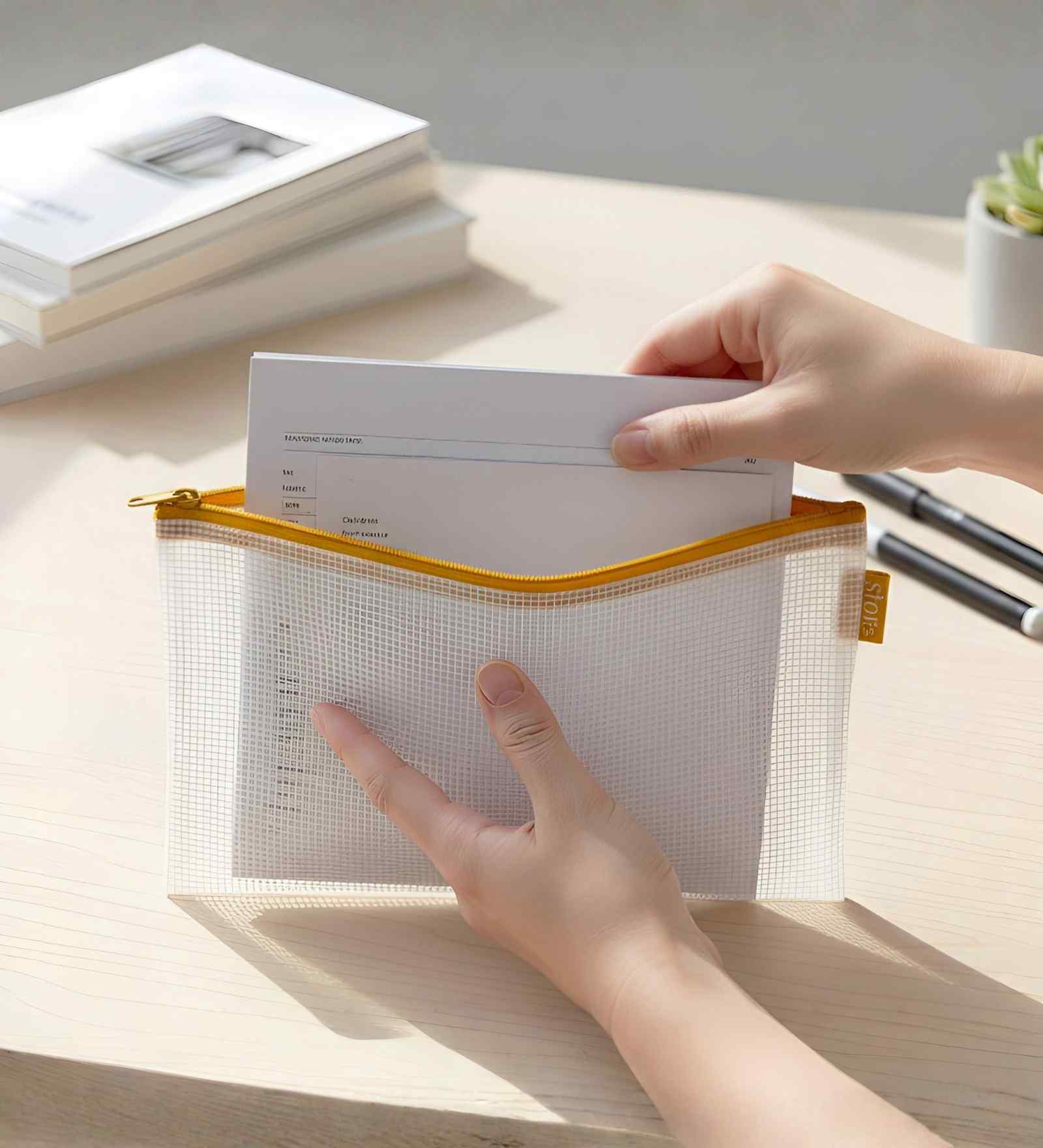 Yellow Document ZiPolypropyleneer Pouch Multipurpose Organizer