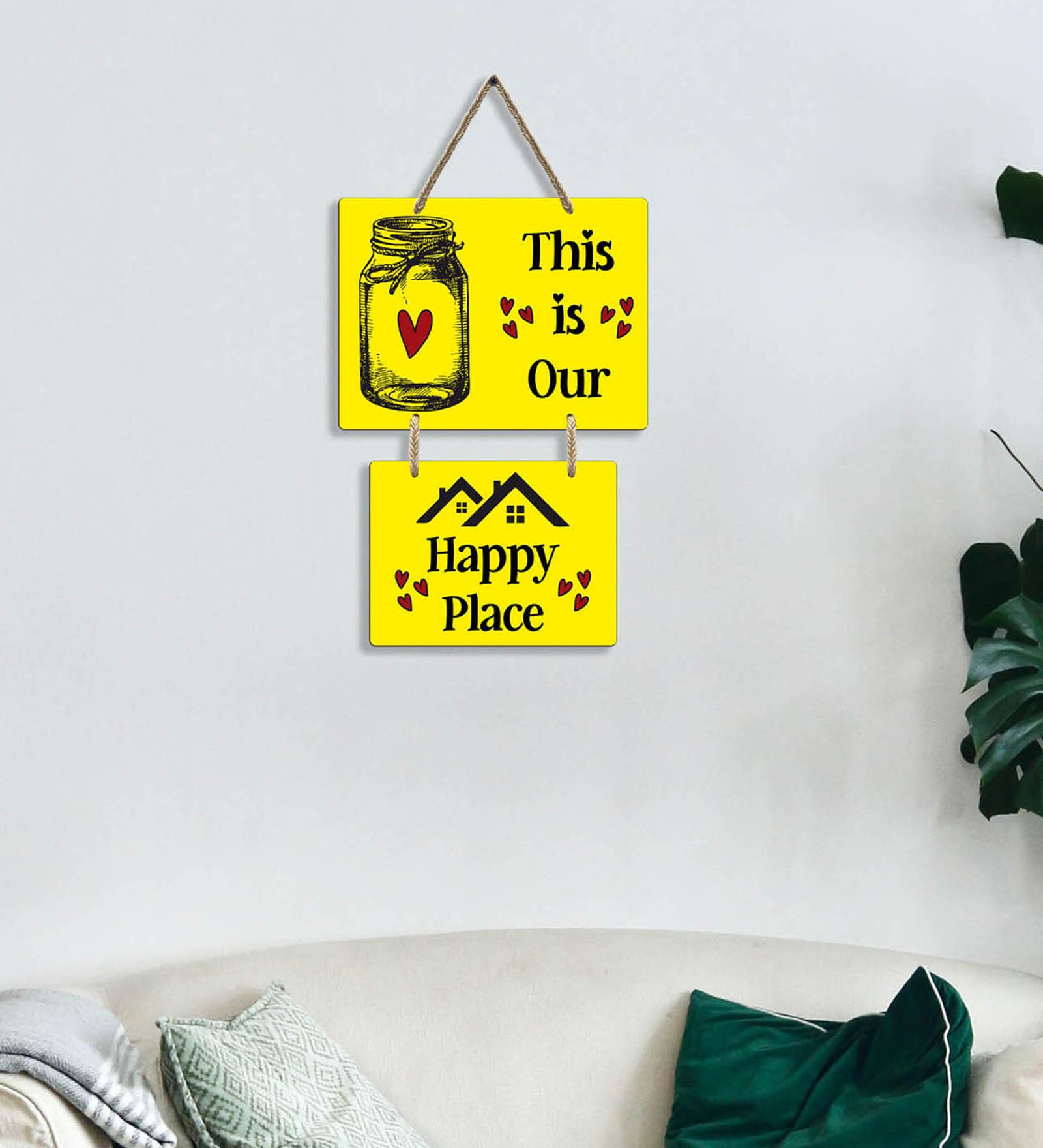 Yellow Engineered Wood Wall Hanging