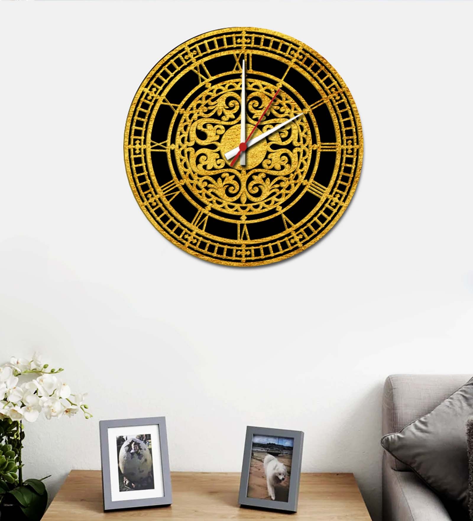 Yellow Engineered Wood Analog Wall Clock