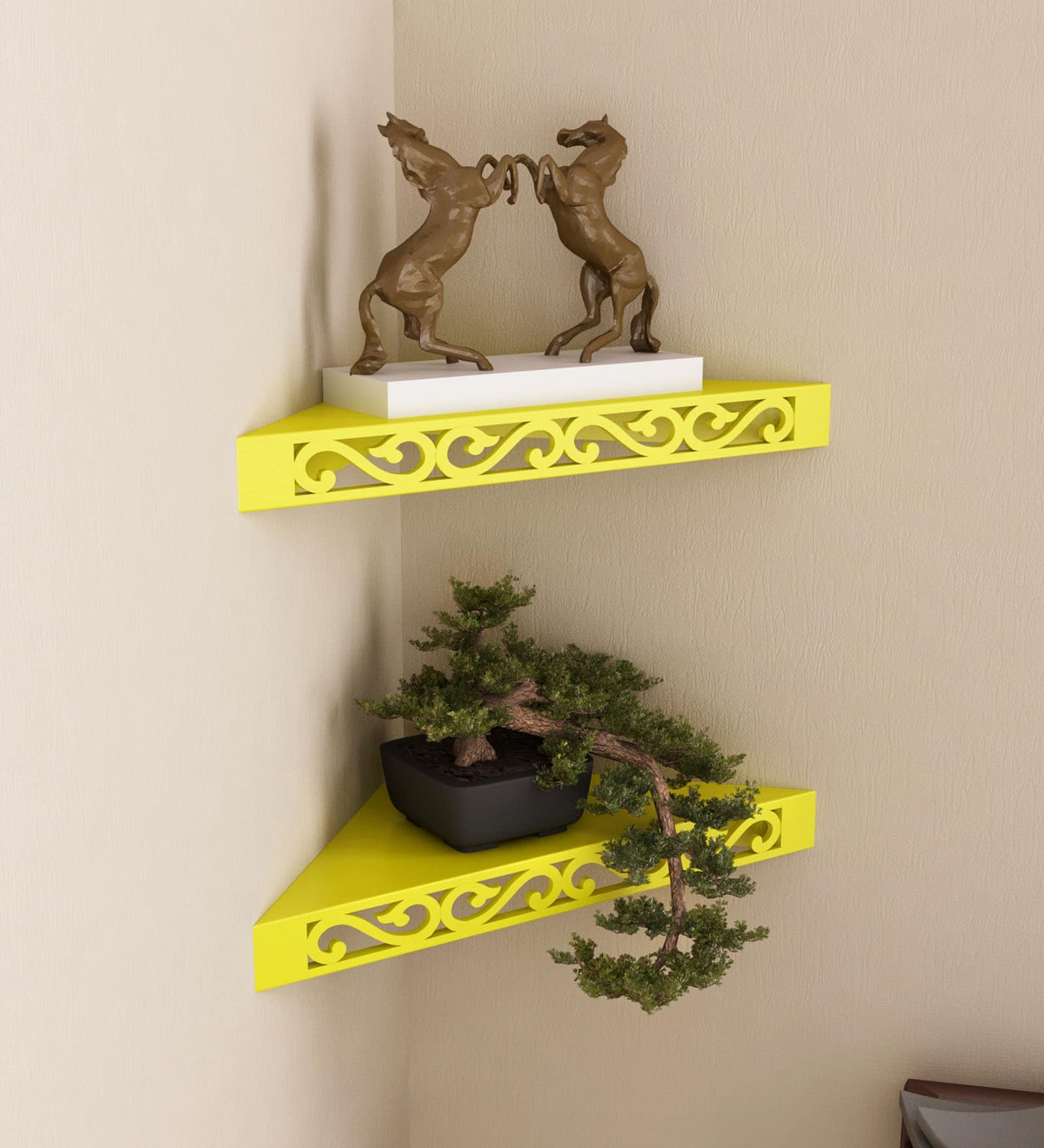 Buy Set of 2 Engineered Wood Corner Wall Shelf in Yellow Colour at 54 OFF by Home Sparkle
