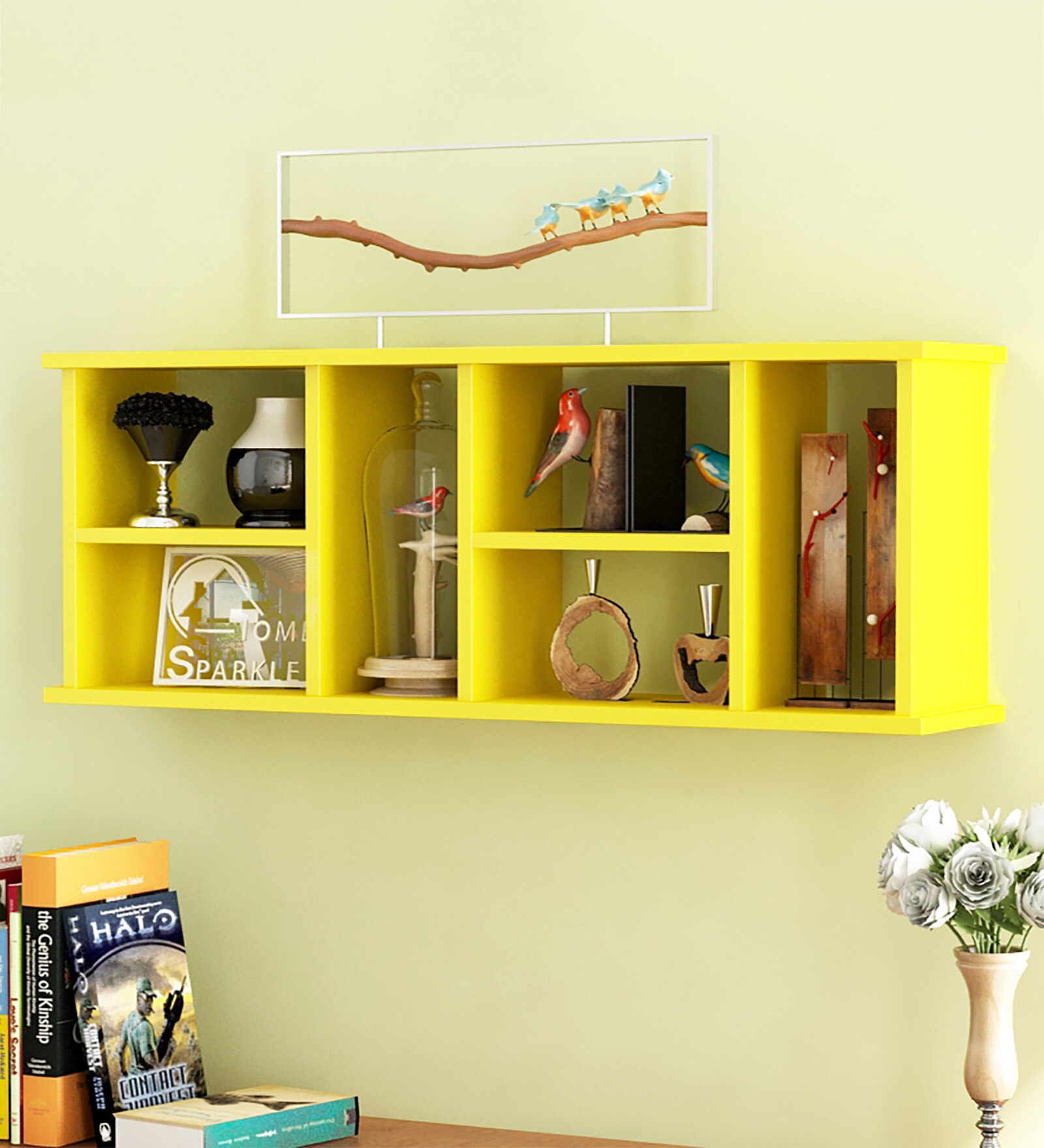 Buy Engineered Wood Wall Shelf in Yellow Colour by Home Sparkle Online