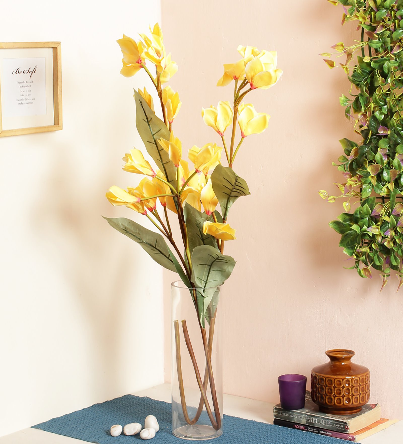 Yellow Fabric Artificial Frangipani Flower Stick, Set of 2