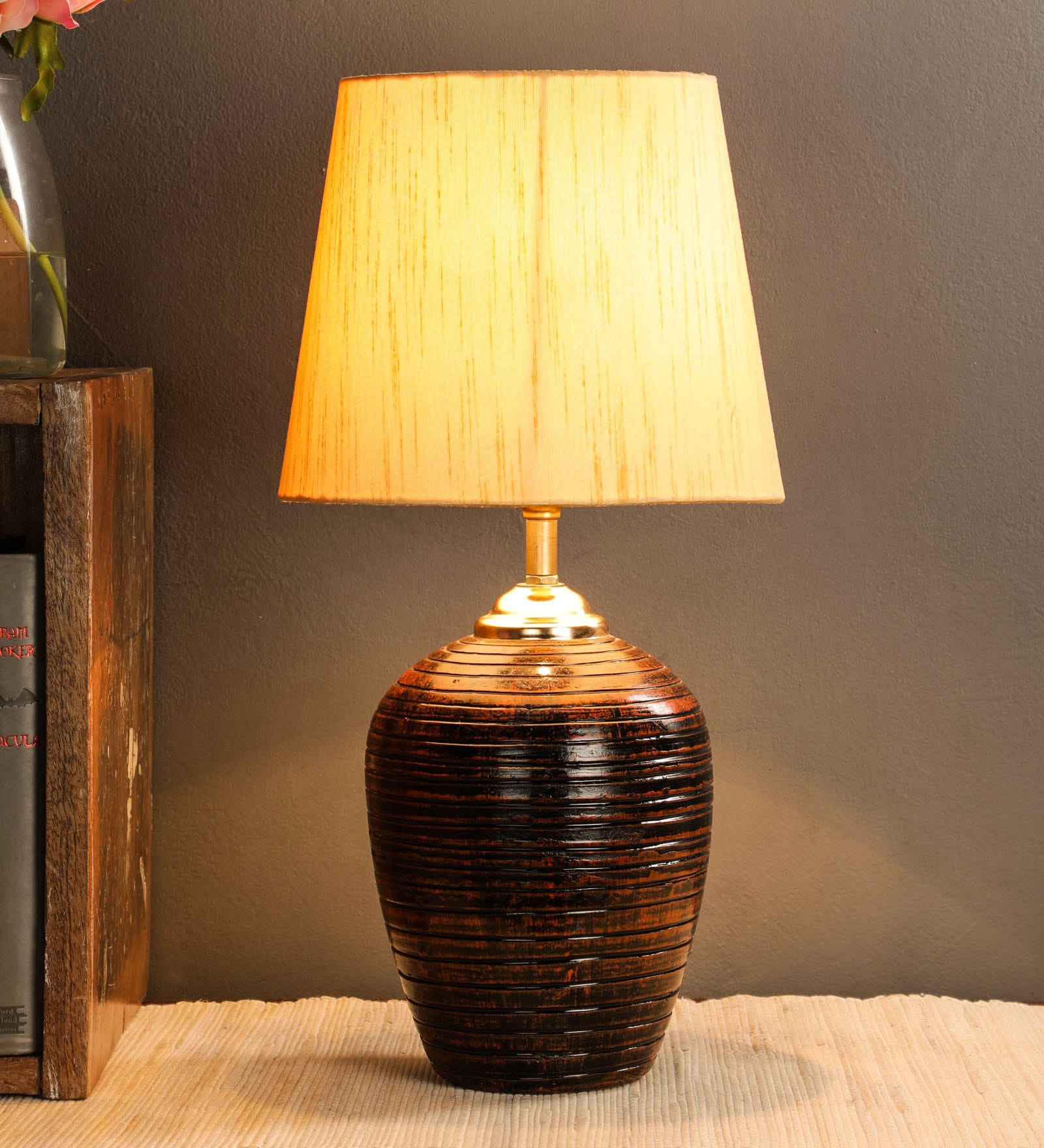 Jumilla Yellow Fabric Shade Night Lamp With Teracotta Base