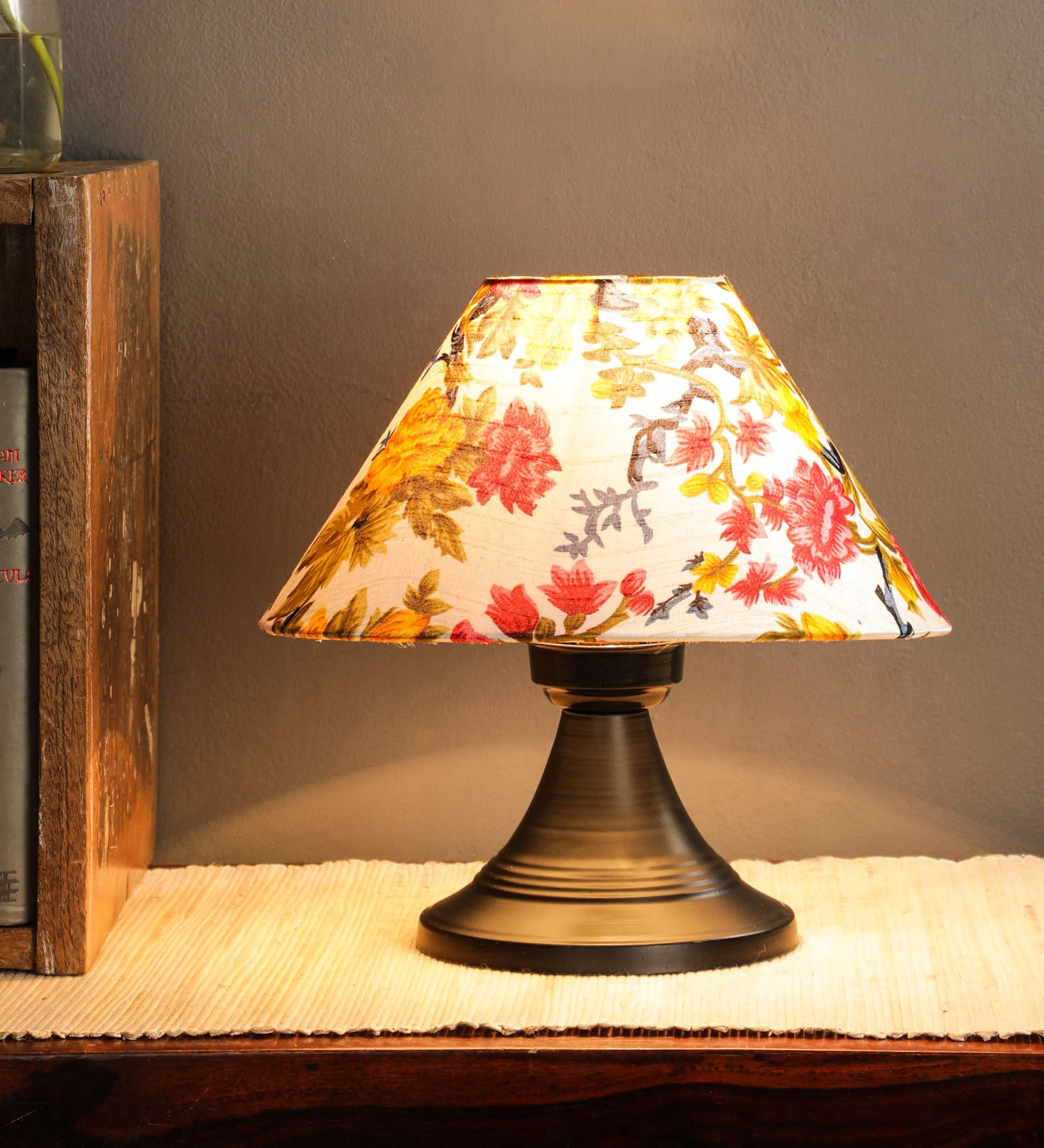 Nassau Yellow Fabric Shade Night Lamp With Metal Base