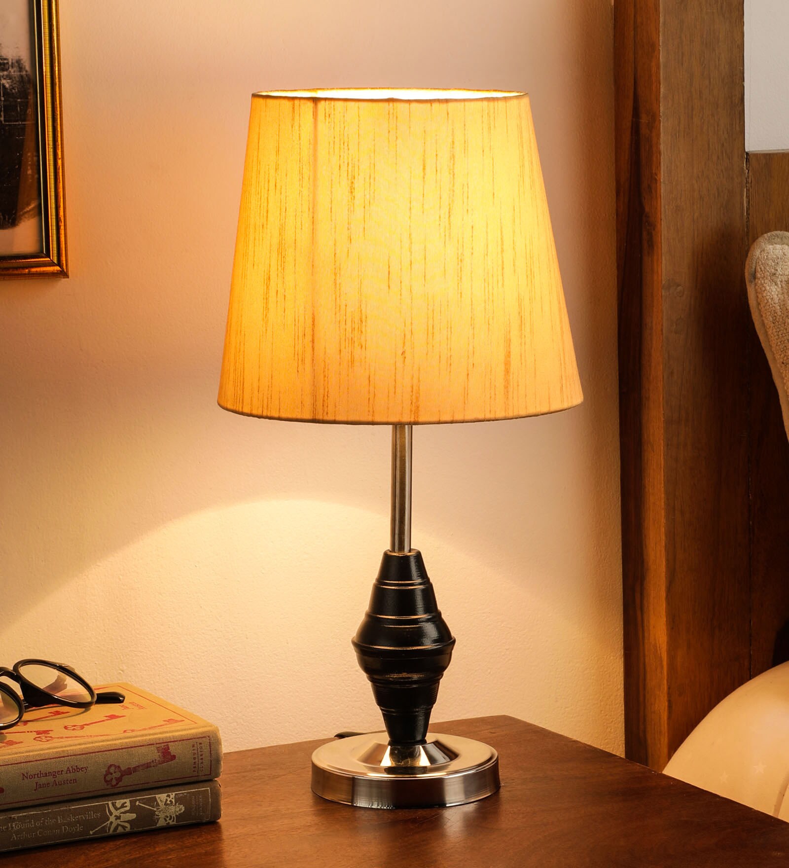 Orem Yellow Fabric Shade Night Lamp With Steel Base