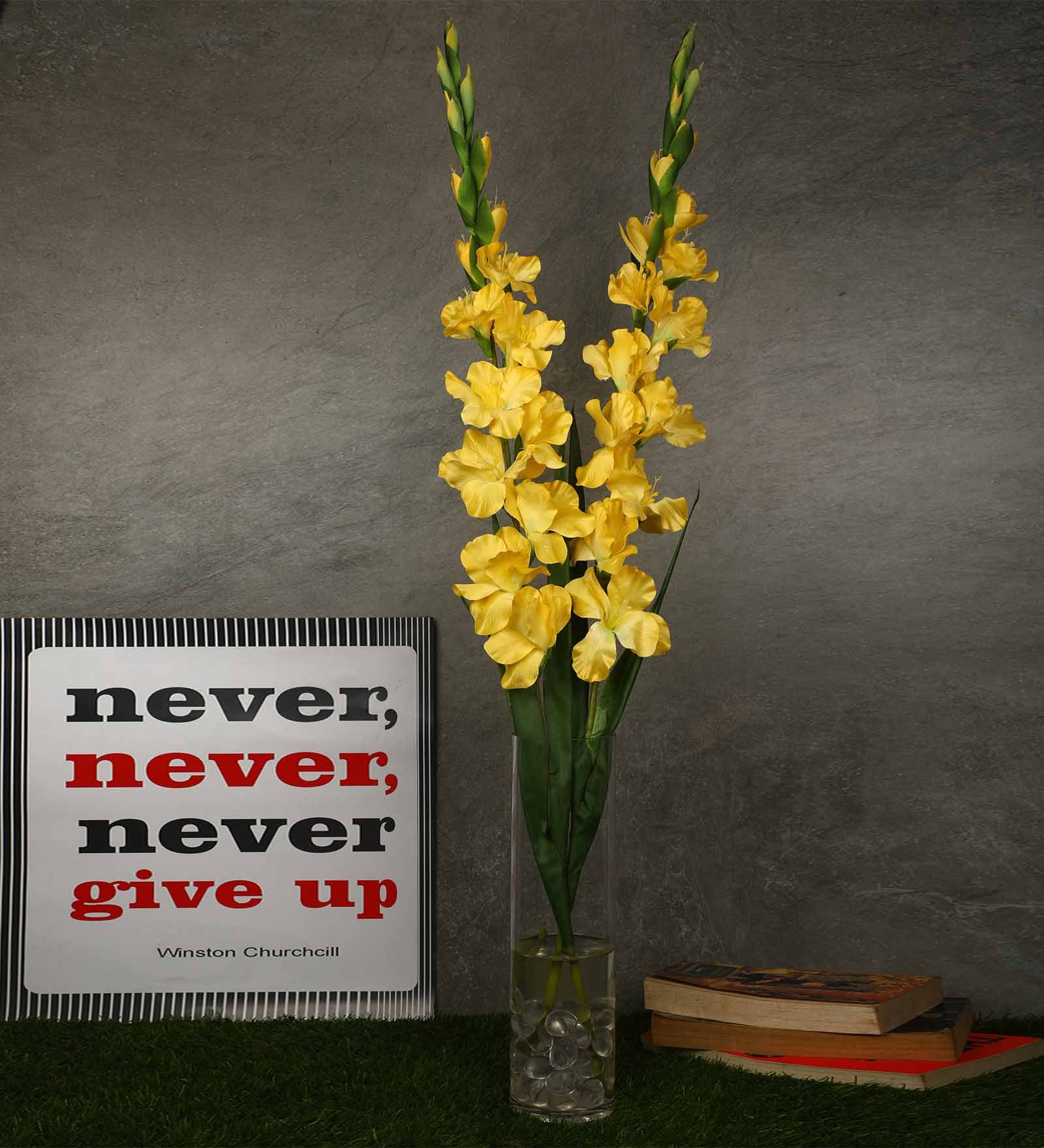 Yellow Fabric Gladiolus Artificial Flower Pack of 2