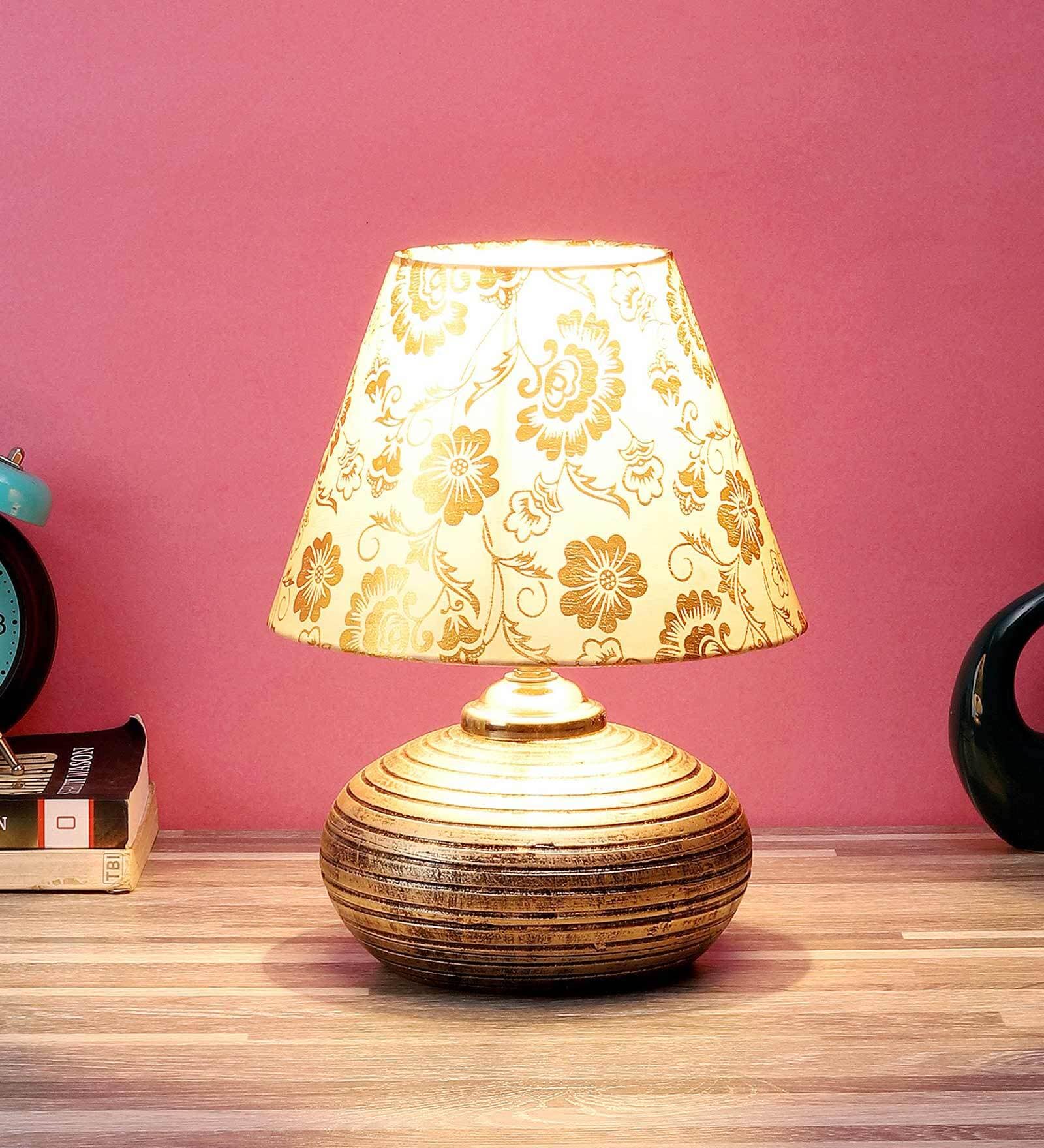 Miler Yellow Fabric Shade Night Lamp With Teracotta Base