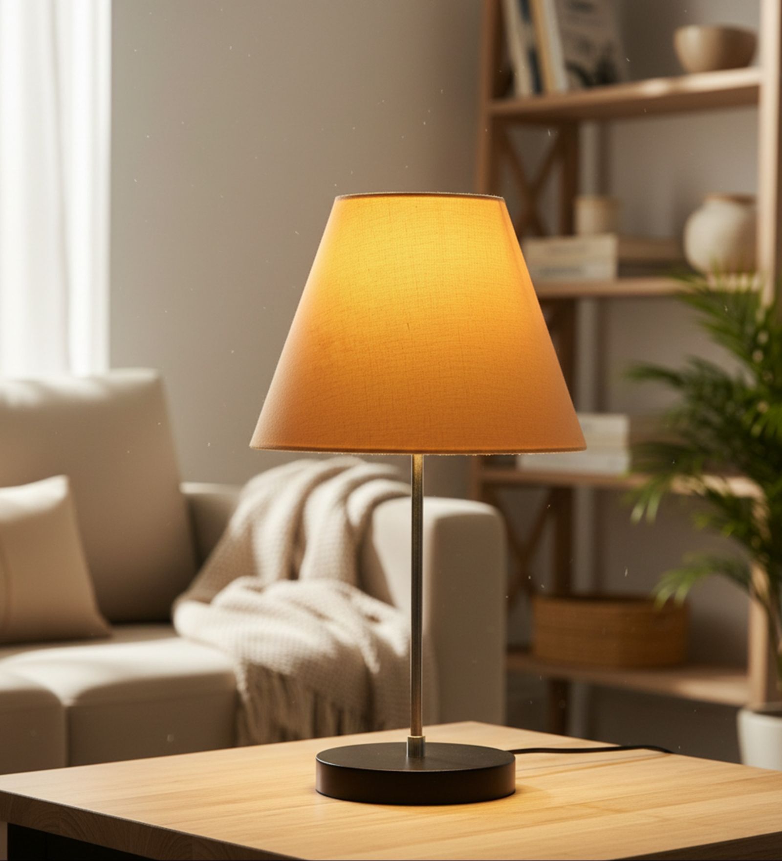 Yellow Fabric Shade with Modern Silver & Black Table Lamp for Bedroom & Living Room