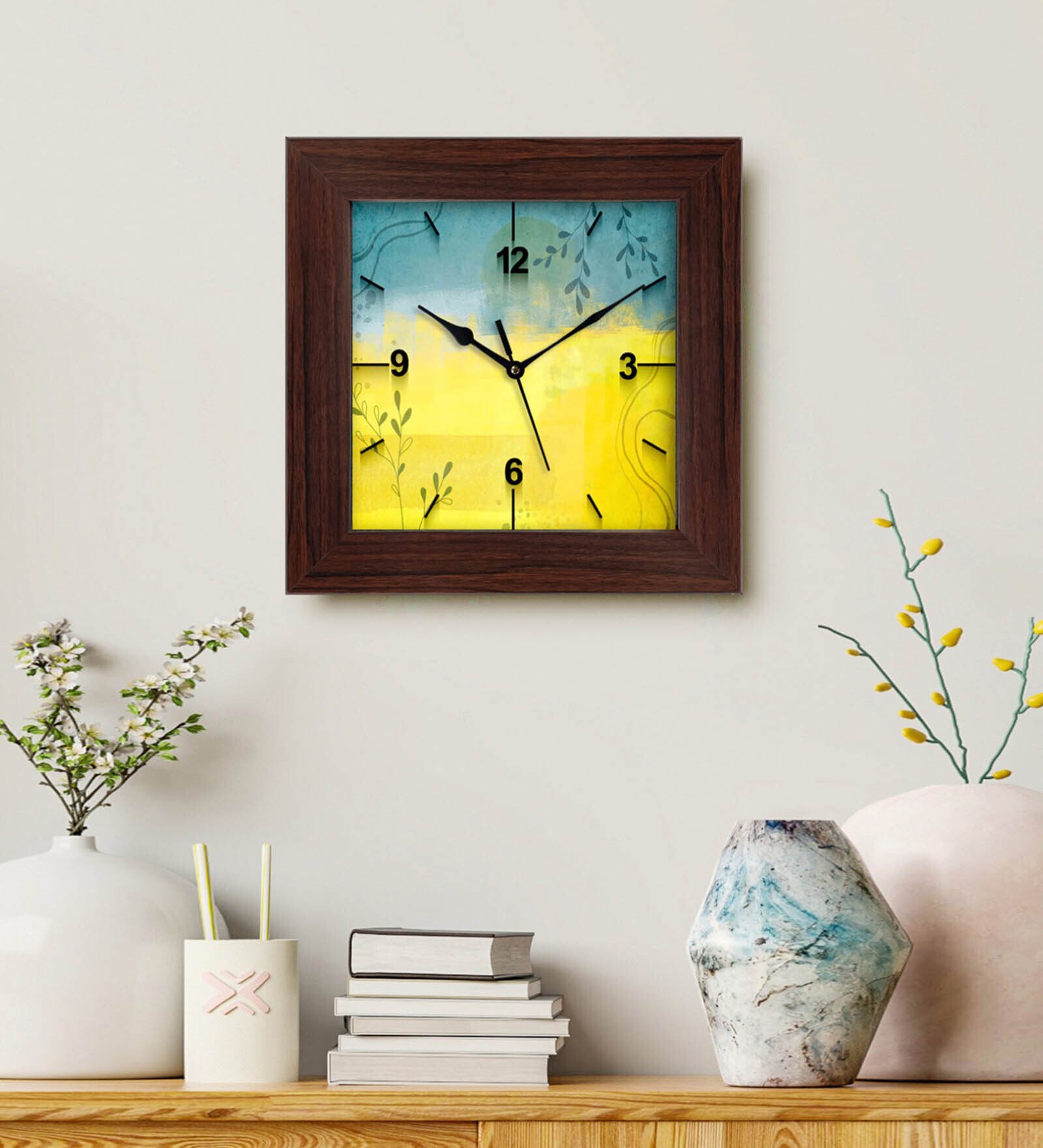 Modern Yellow Fiber Square Wall Clock