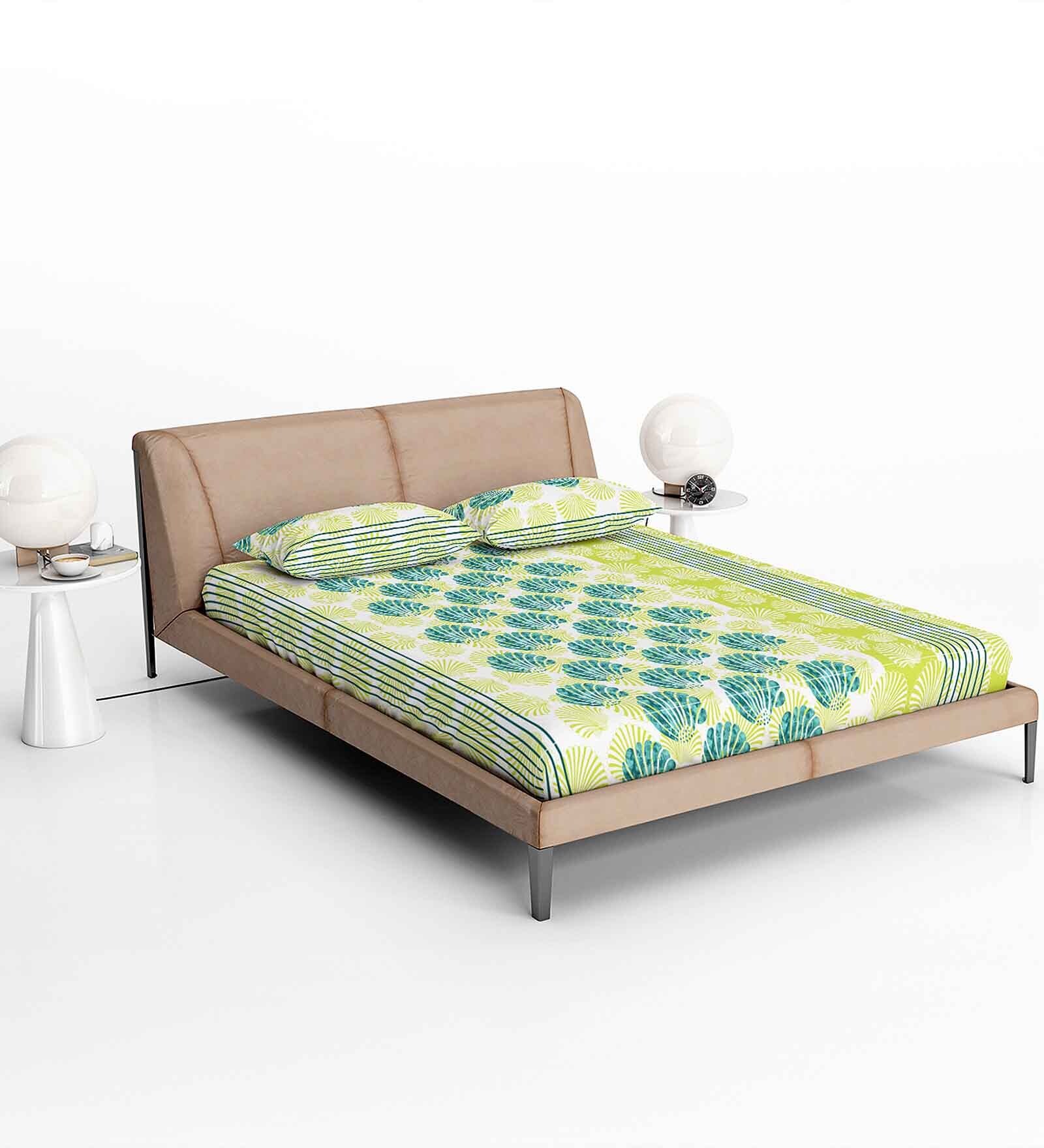 Yellow Fitted 120 TC Cotton 1 Bedsheet & 2 Pillow Covers