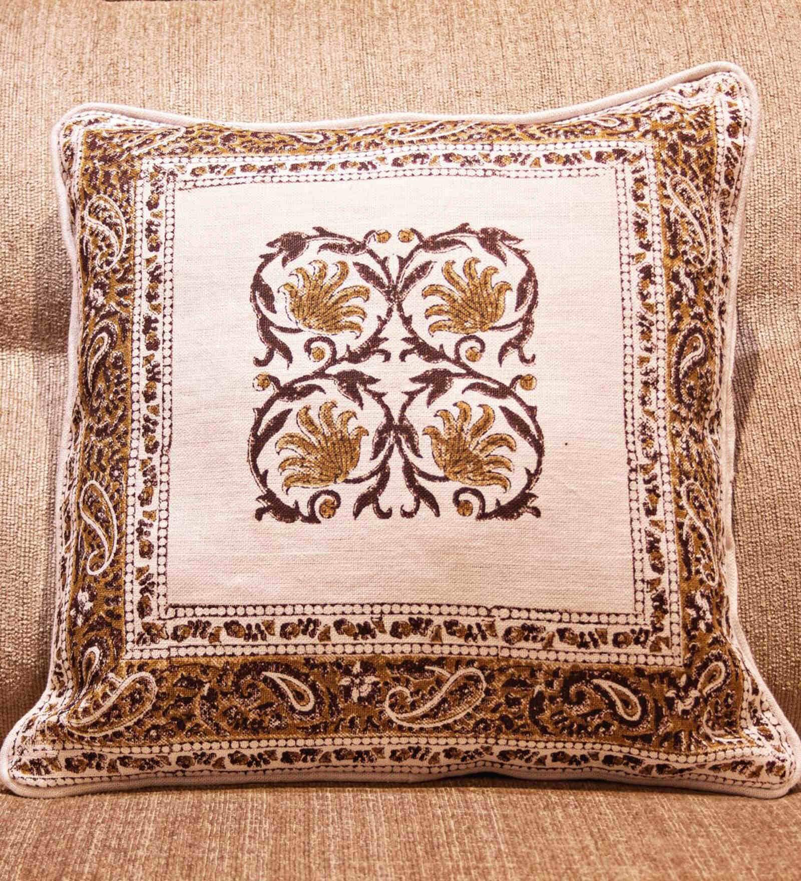 Yellow Traditional 100% Cotton 16 x 16 Inches Cushion Cover